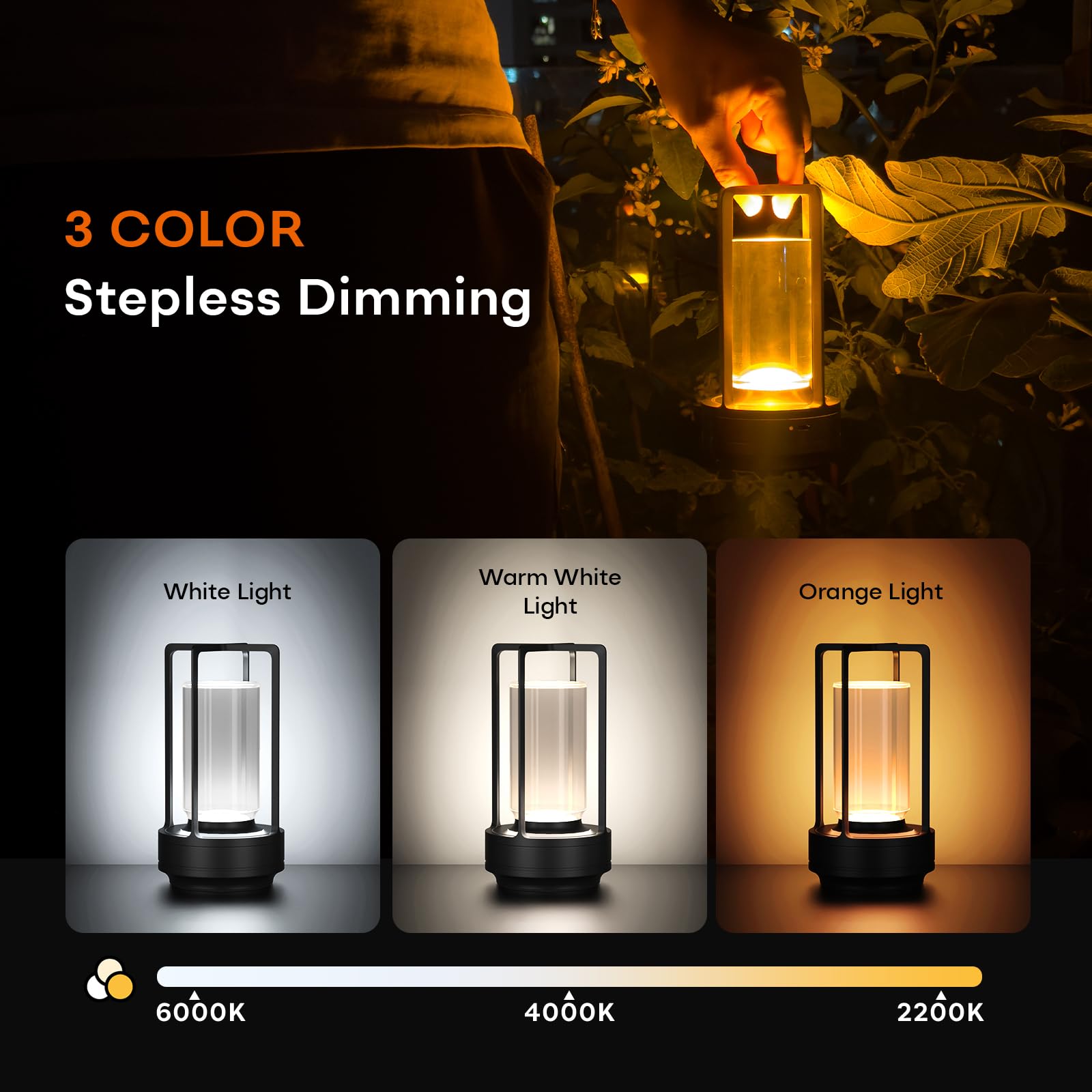 YYXGOOB Cordless LED Table Lamp, Touch Sensor, 3-Way Dimmable, Rechargeable, Metal, Grey, Model A-001