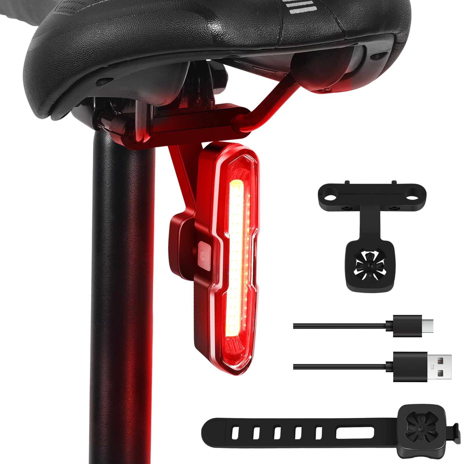 Bike Tail Light Powerful 110 Lumens - Bicycle Light 5 Modes Red/Blue, Waterproof Ip64, Rechargeable Usb-C, Quick Release Brackets For Saddle & Seatpost, Don Peregrino B2 Rear Bike Light