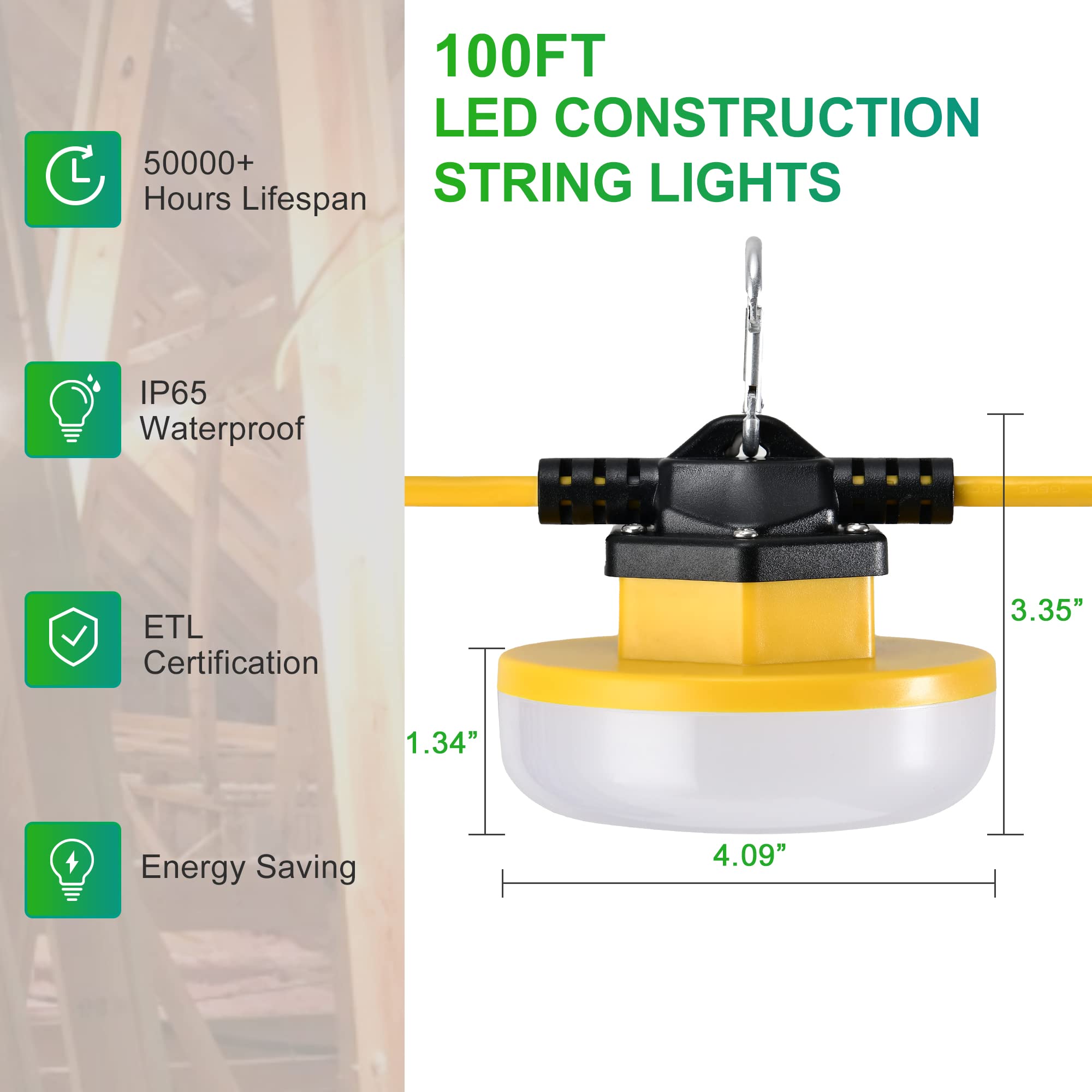 LEDIARY 100FT LED String Lights, 150W 15000LM, Weatherproof Indoor/Outdoor, White Plastic