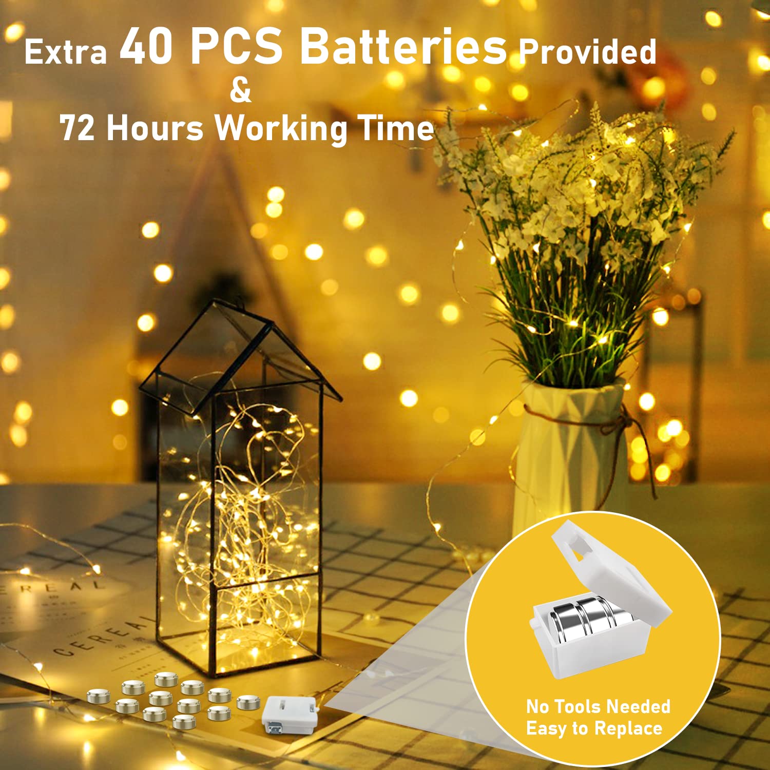 36 Pack Valentine'S Day Fairy Lights Battery Operated, 3 Speed Modes, Extra 40 Batteries For Replacement, 7Ft 20 Led Mini String Lights, Waterproof Copper Wire, Twinkle Firefly Lights, Warm White