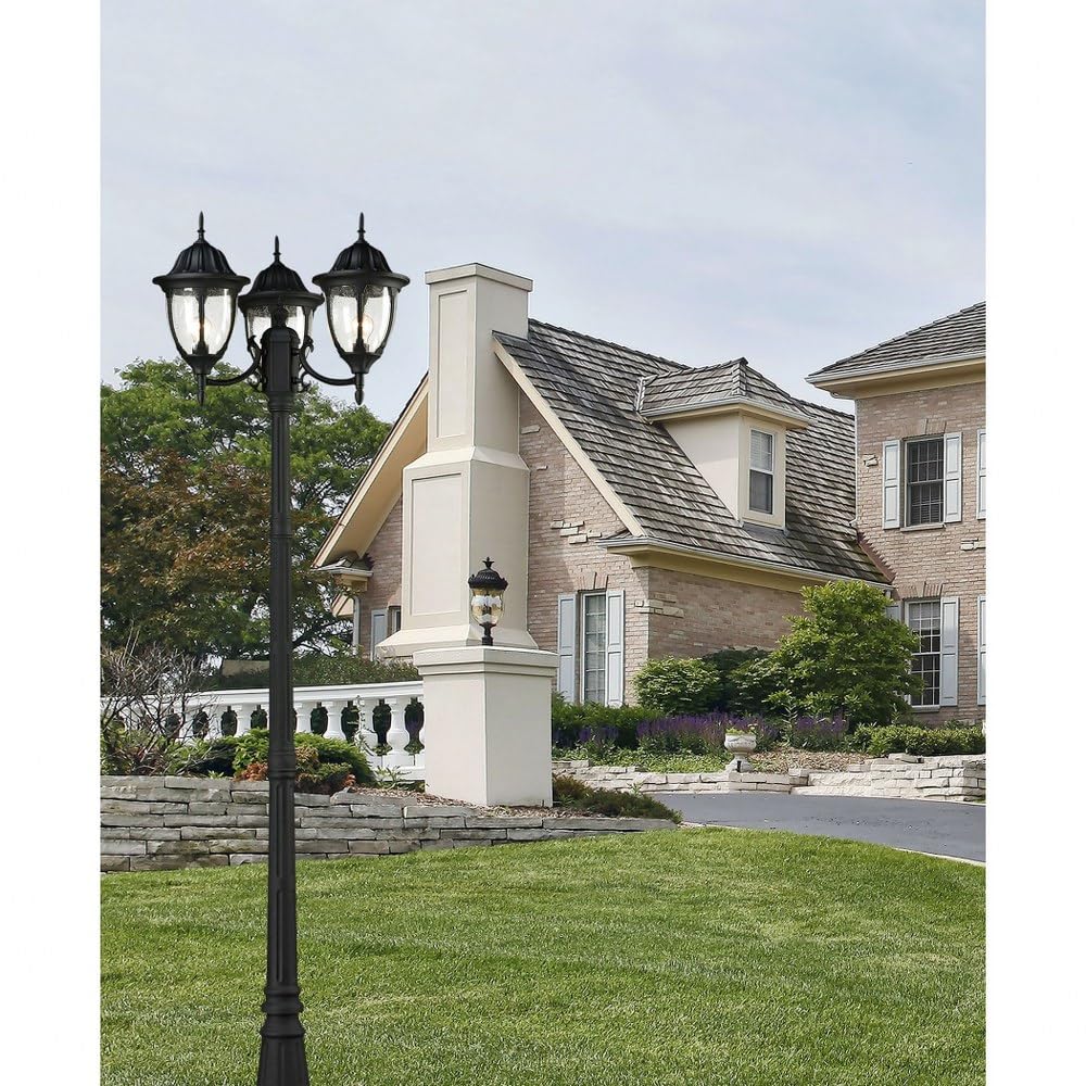 Elk Lighting 45089/3 Central Square 3-Light Outdoor Post Mount, Textured Matte Black, 91&quot;