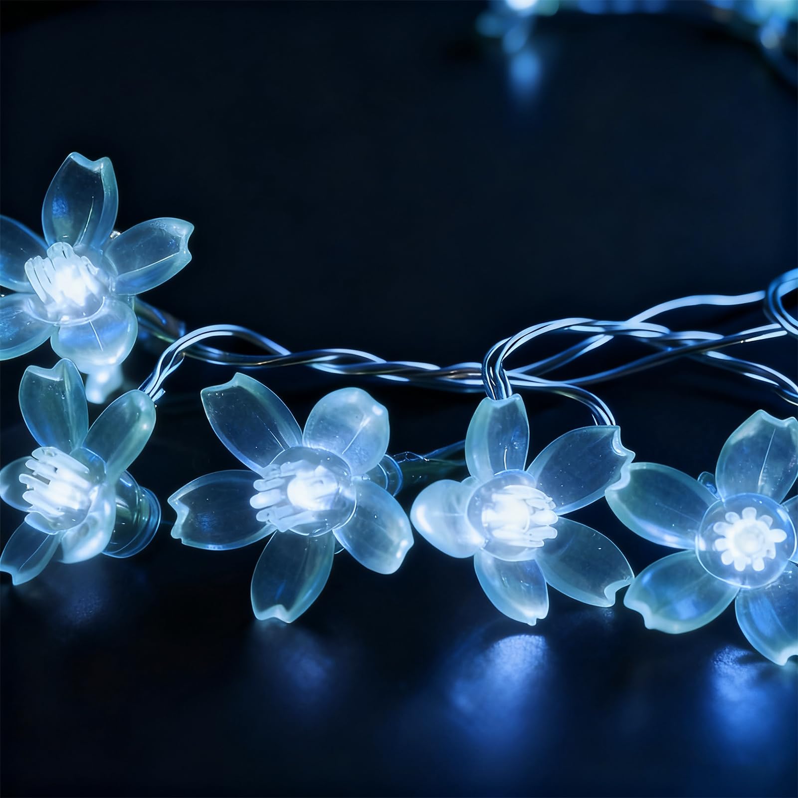 Keretuby Battery & USB Powered Flower String Lights Indoor Decorations, 10ft 30 LED Decorative Cute Cherry Blossom Floral Lamp f