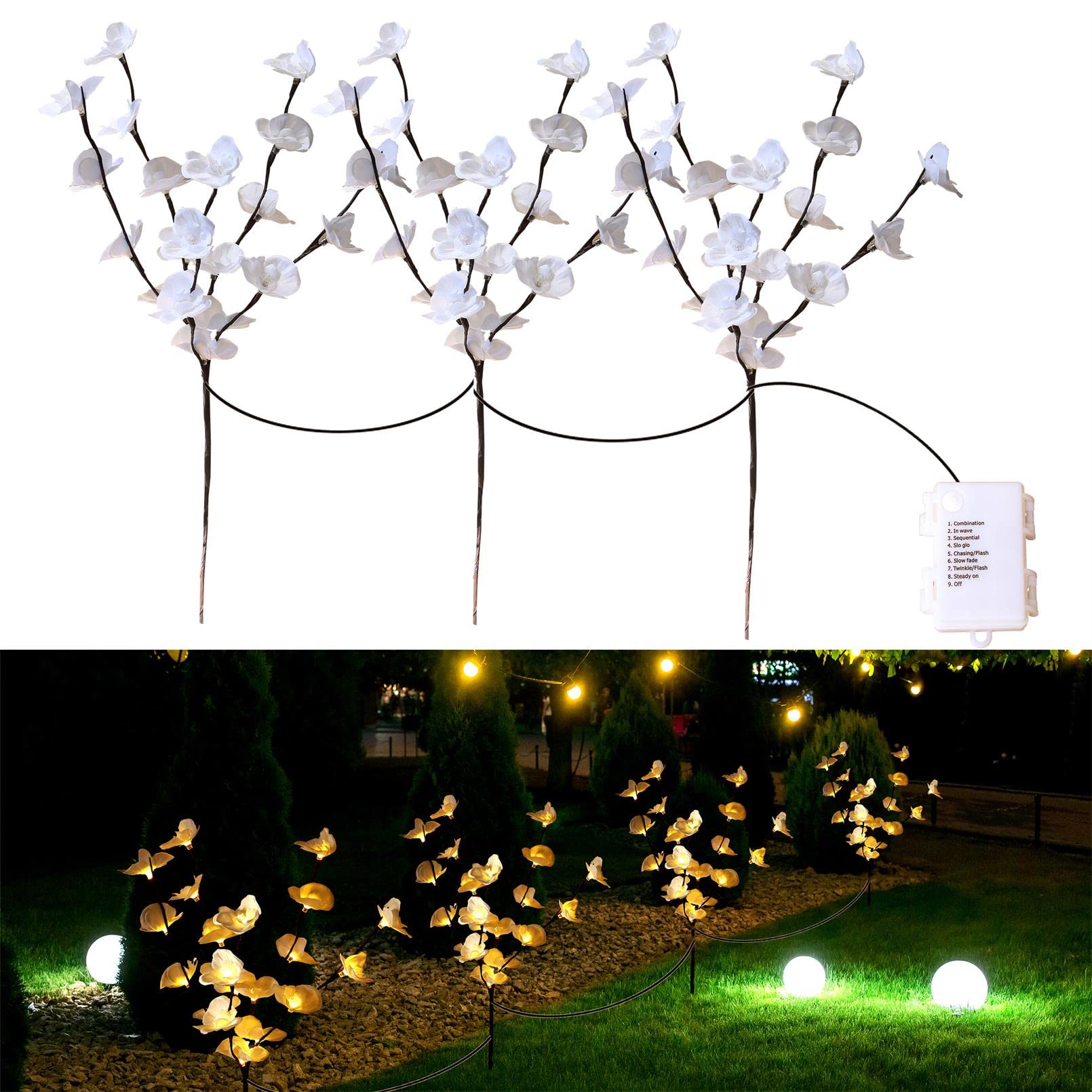 Amars Christmas Wedding Led Lighted Artificial Orchid Flowers Tree Branches Lights With Timer, Battery Operated, Pink Flowers Lamp For Table Party Vases Centerpieces Living Room Bedroom (3Pcs,60Leds)