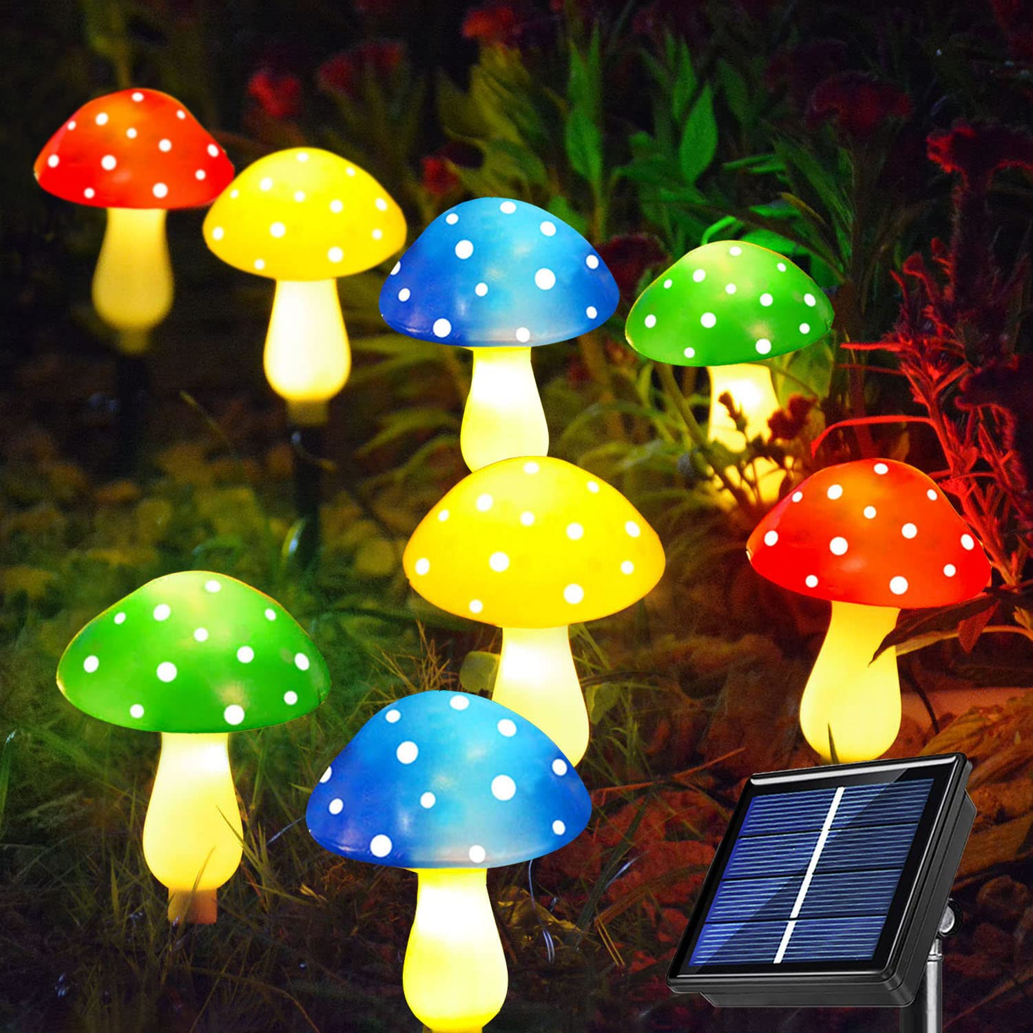 Windpnn Solar Mushroom Lights 8-Pack, Waterproof Outdoor Garden Decor, Multi-Colored, Model LH-GT04