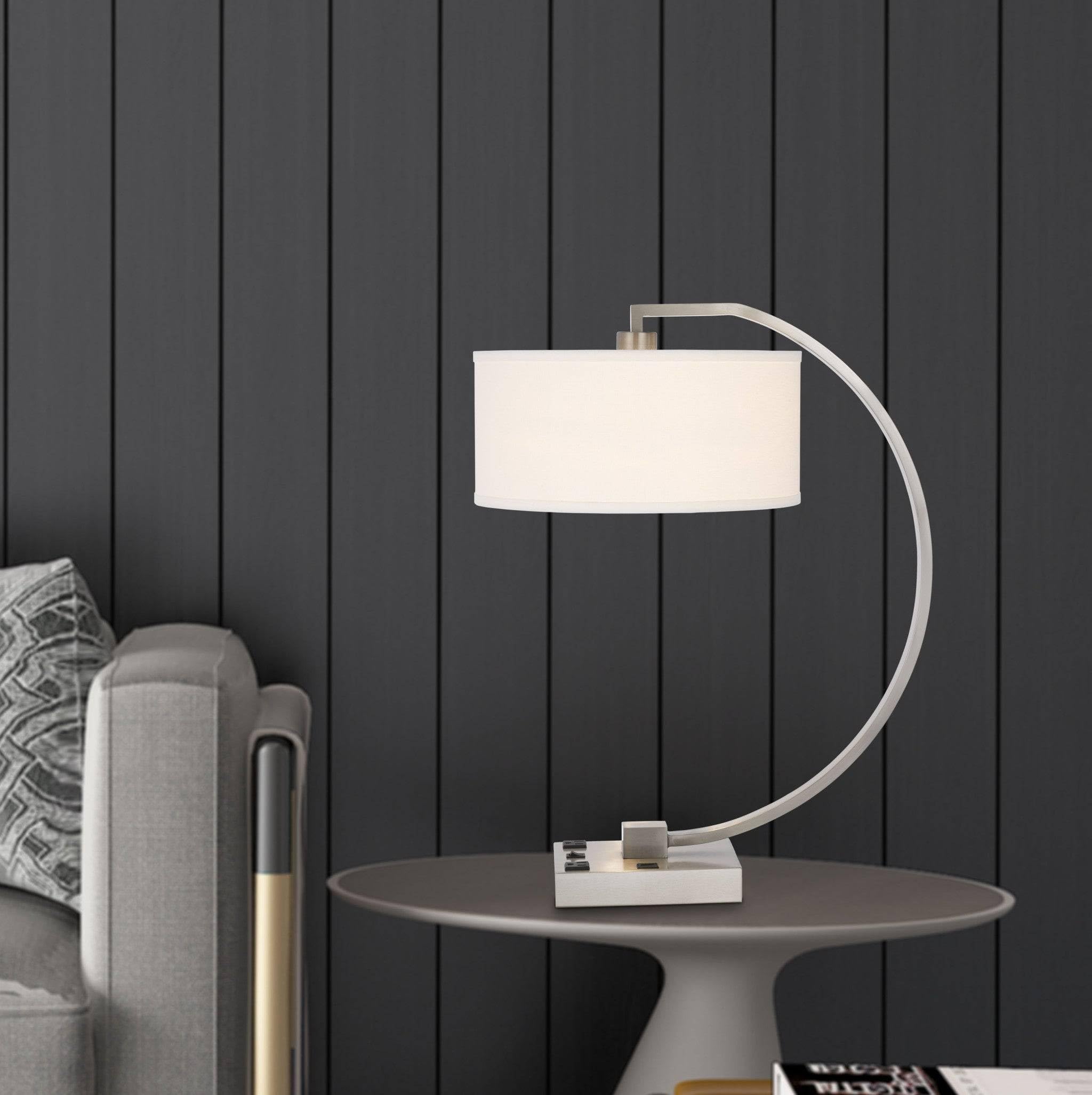 Homeroots 26 In. Metal Desk Usb Table Lamp, Rectangular Shade, Nickel & White, Model 524762