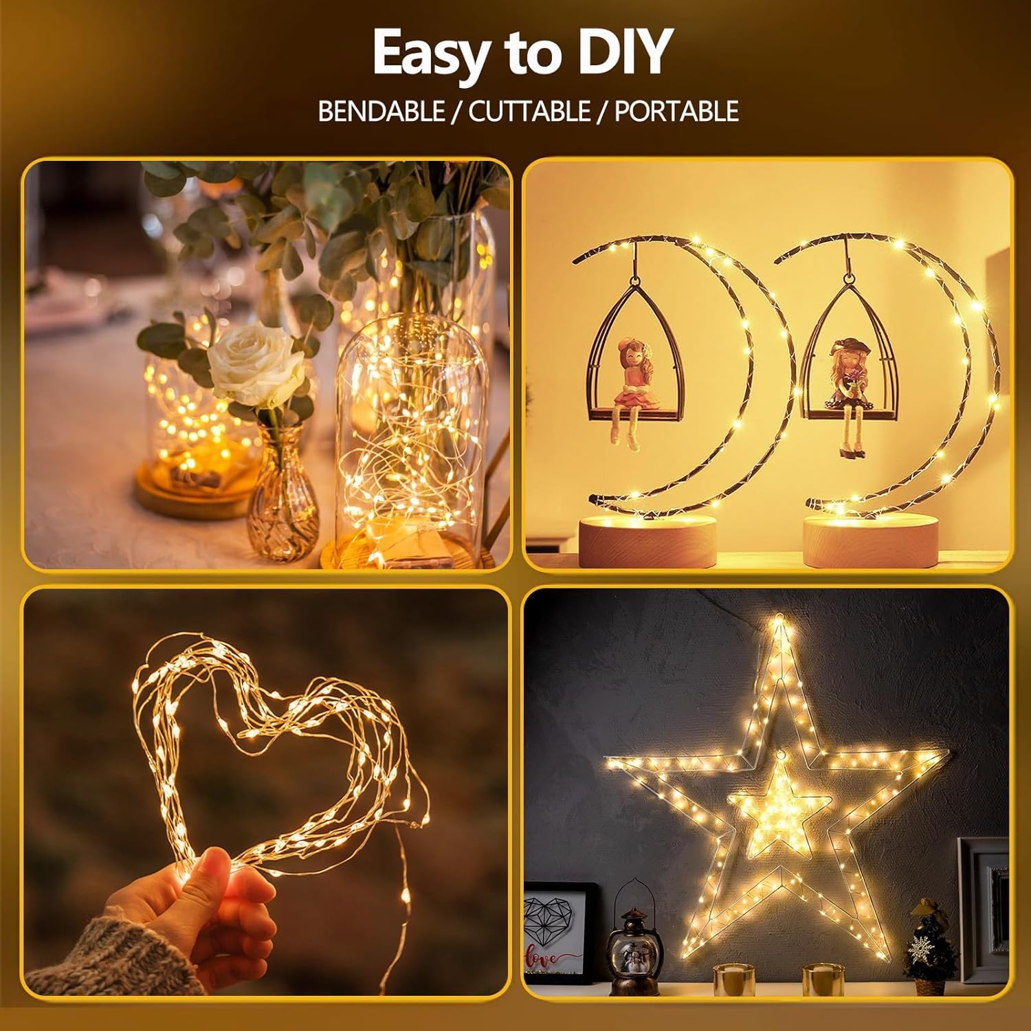 EXF 4-Pack Fairy Lights, 100 LED Battery Operated, Remote Control, Waterproof, 33FT, Warm White, Model YHY-BO50LED
