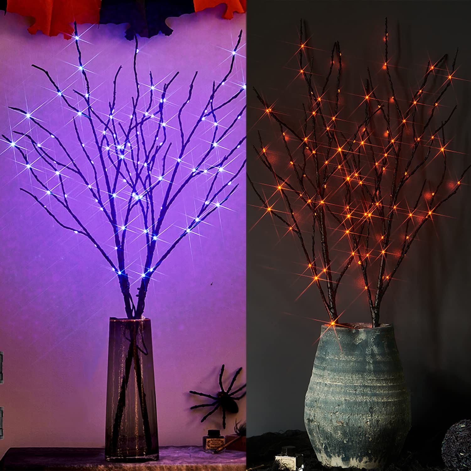 Hairui Lighted Halloween Tree Branches, 32IN Orange Fairy Lights, Battery Operated, Indoor/Outdoor Decoration, Model HR-BL100-BGB-32IN-A-4.5V