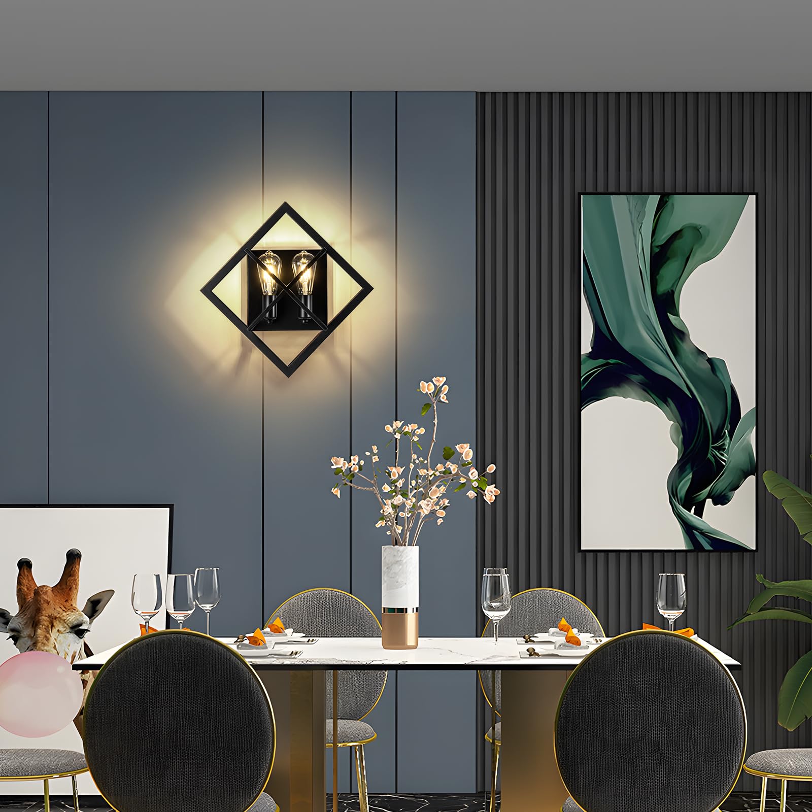 fengkeDU Farmhouse Wall Sconce, 2 Light, Metal, Black Finish, 17.8in, E26 Base, Indoor Lighting Fixture