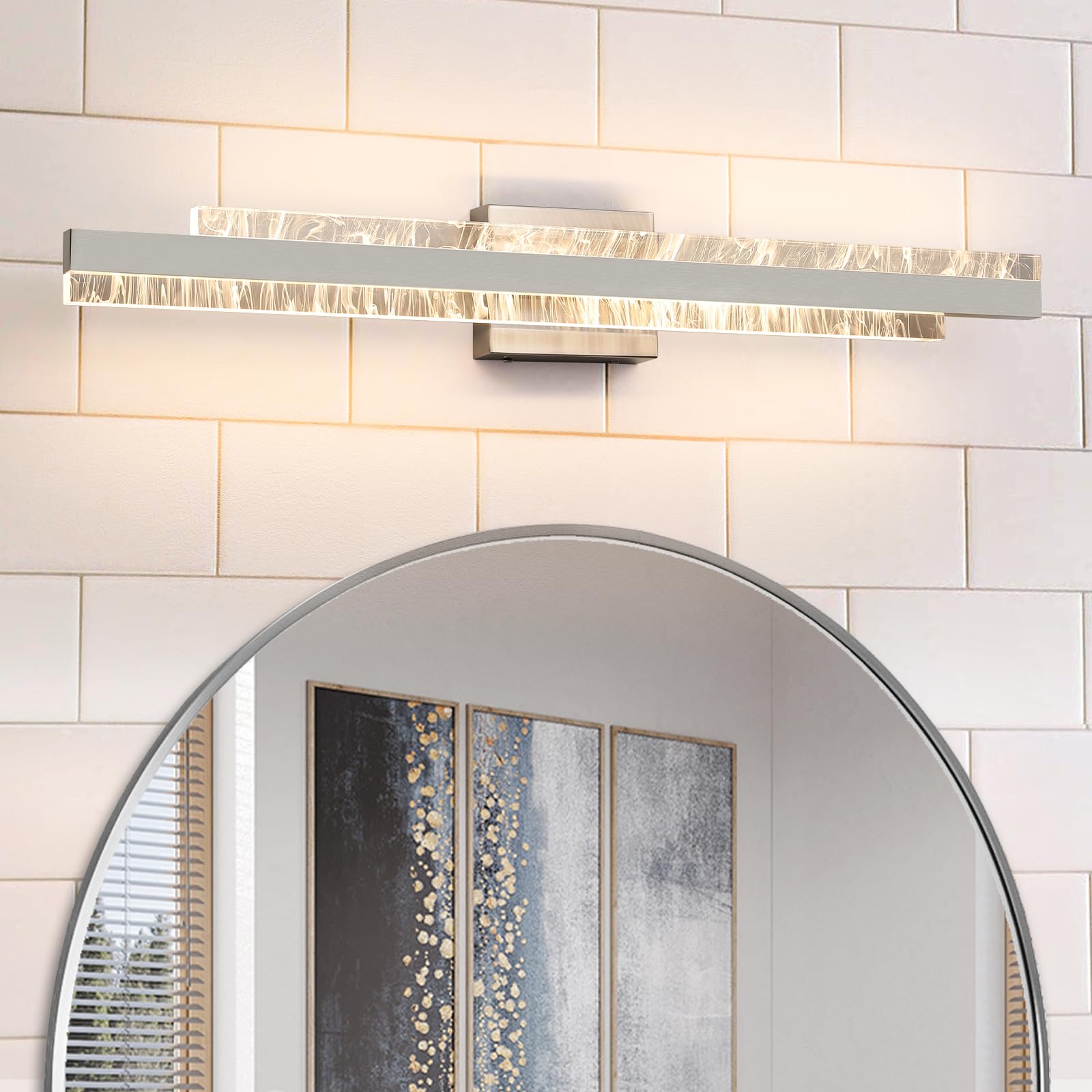 Hahzt Modern Bathroom Vanity Light: Brushed Nickel 32 Inch 28W Dimmable Led Bath Bar Light Fixtures Over Mirror - Wall Sconce Picture Lights For Powder Room Bedroom 3000K