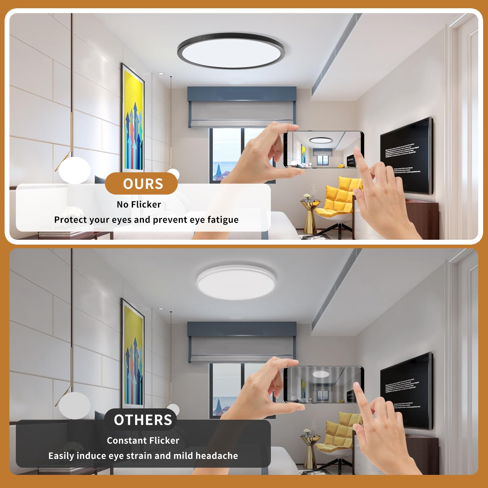 Led Flush Mount Ceiling Lights Dimmable 12Inch 3200Lm 24Watt, 3000K 4500K 6000K, Low Profile Surface Mount Slim Light Fixtures B
