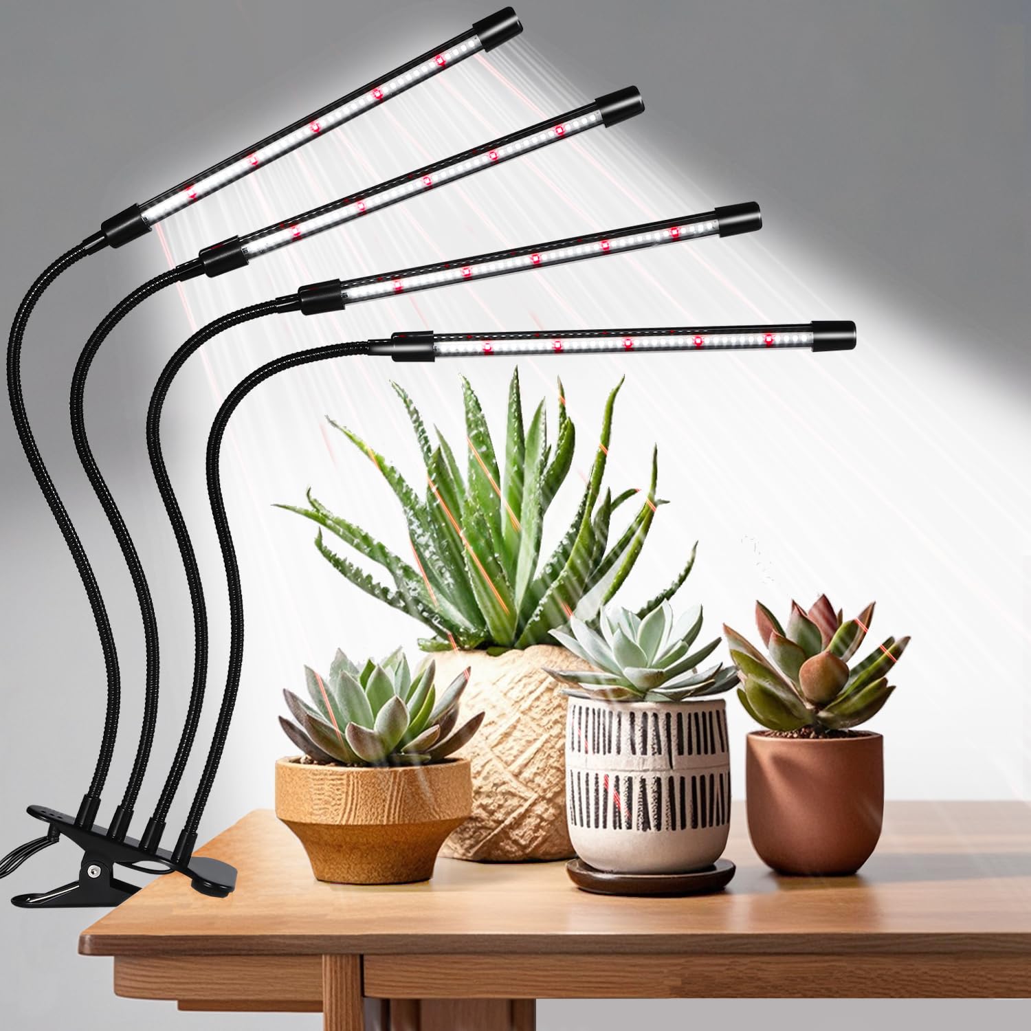 Hywyimlait Black Clip Grow Lights for Indoor Plants  168 Full Spectrum LEDs Clip Plant Growing Lamps with Flexible Gooseneck and 4/8/12/18H Timer  3 Spectral Modes  10 Dimmable Levels (4 Head 1 Pack)