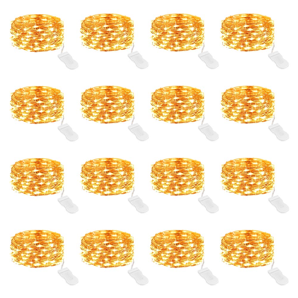 Onforu Fairy Lights 16 Pack, 6.5ft Battery Operated, IP67 Waterproof, Warm White Mini LED Twinkle Lights for Decor