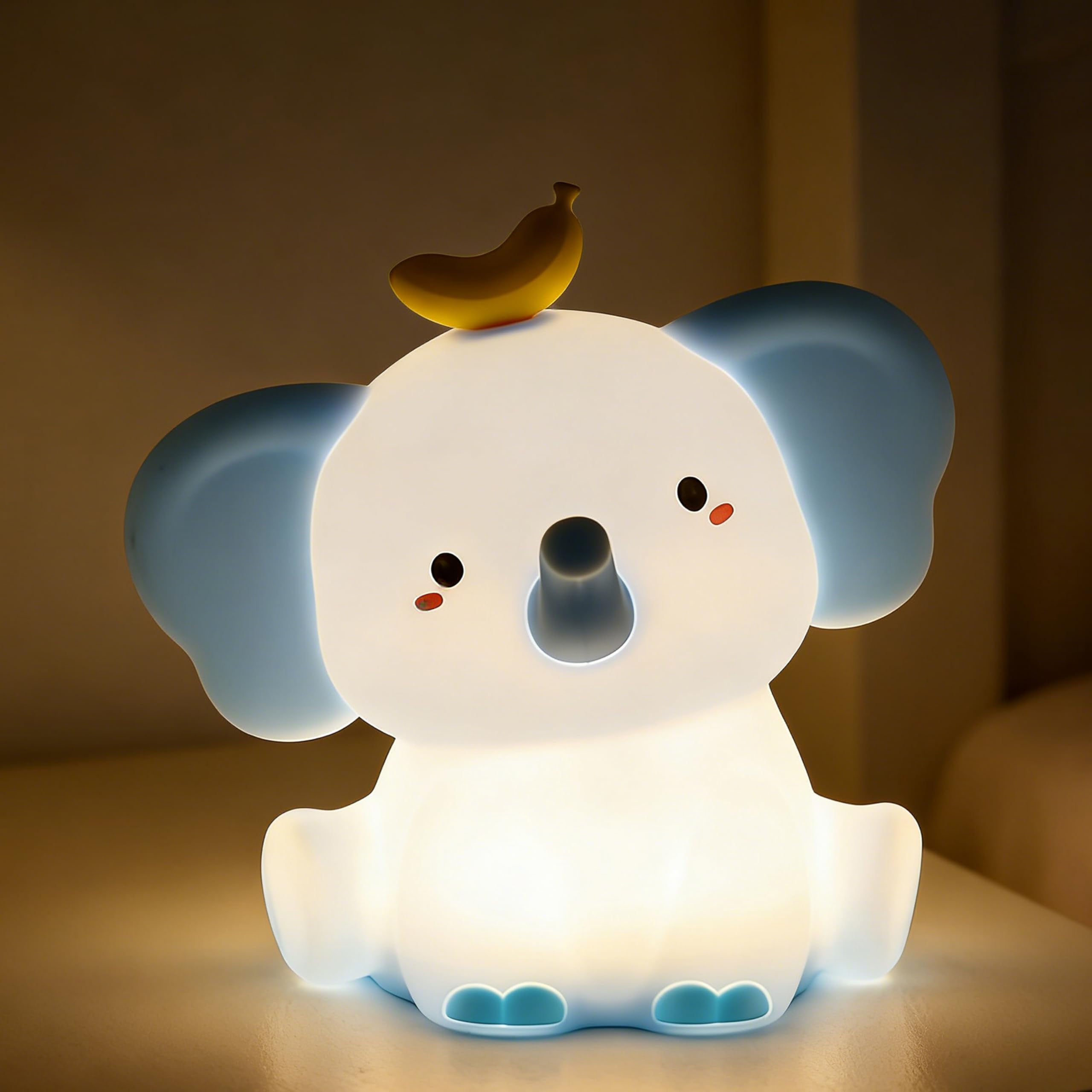 Myratts Led Cute Elephant Night Light, Dimmable Timer Nursery Kawaii Lamps, Super Squishy Silicone USB Rechargeable Beside Lamp,