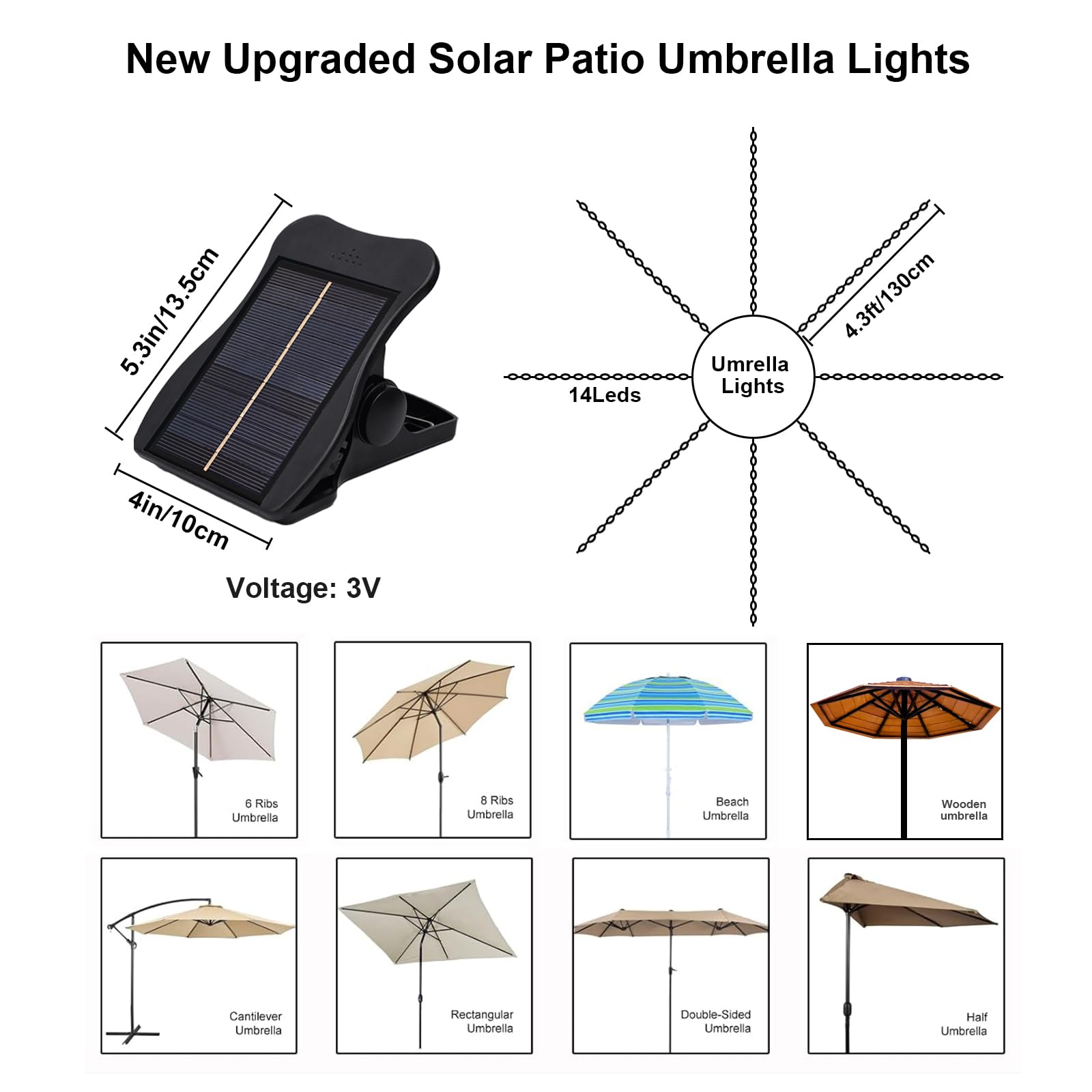 ZNYCYE Solar Umbrella Lights, 8 Strands Patio Umbrella Lights Outdoor with 8 Modes 3V Solar Panel Clip 112 Led Outdoor Waterproo