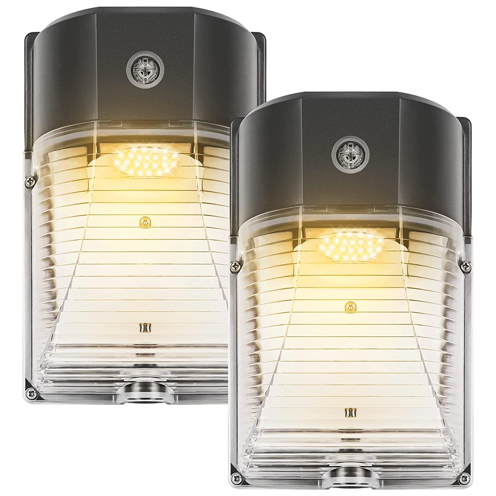 CINOTON LED Wall Pack Light 26W with Dusk to Dawn Sensor, 3000LM, IP65 Waterproof, 2 Pack, 3000K Warm White, Black