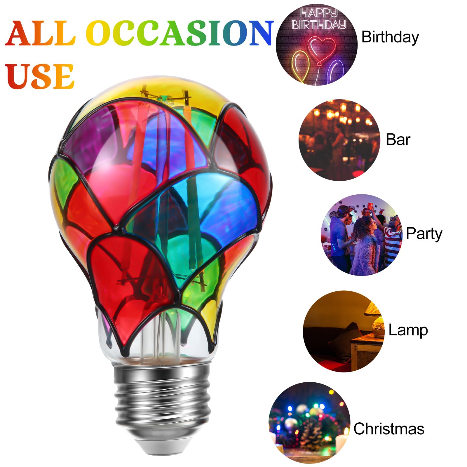 Vihose 6 Pcs Stained Glass Light Bulb E26 Led Multicolor Bulbs Vintage Rainbow Light 6W For Home Lighting Balcony Festive Atmosp