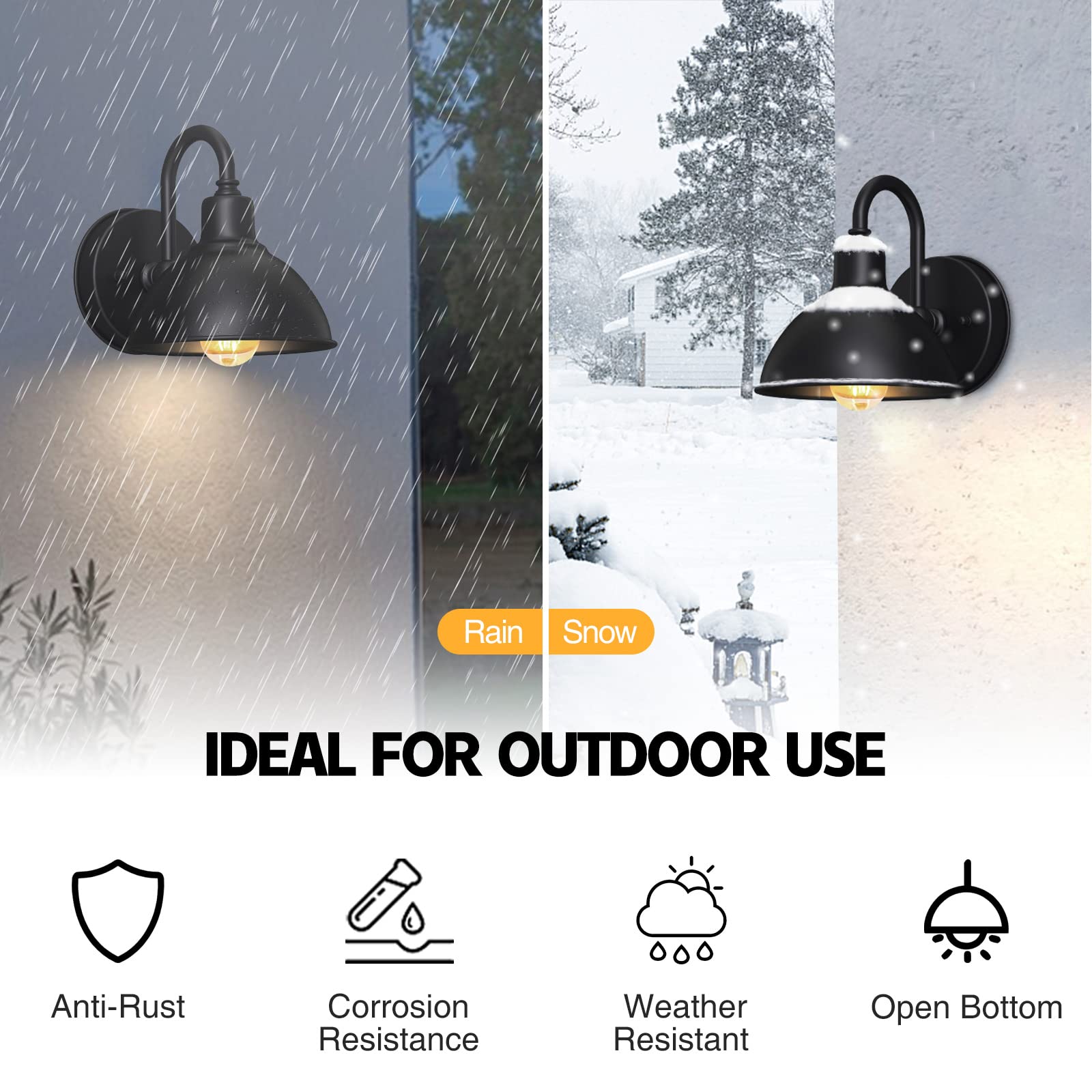 Naurham Gooseneck Light - Black Metal Outdoor Sconce, 1-Light, 6.4in Diameter for Patios, Porches, and Garages