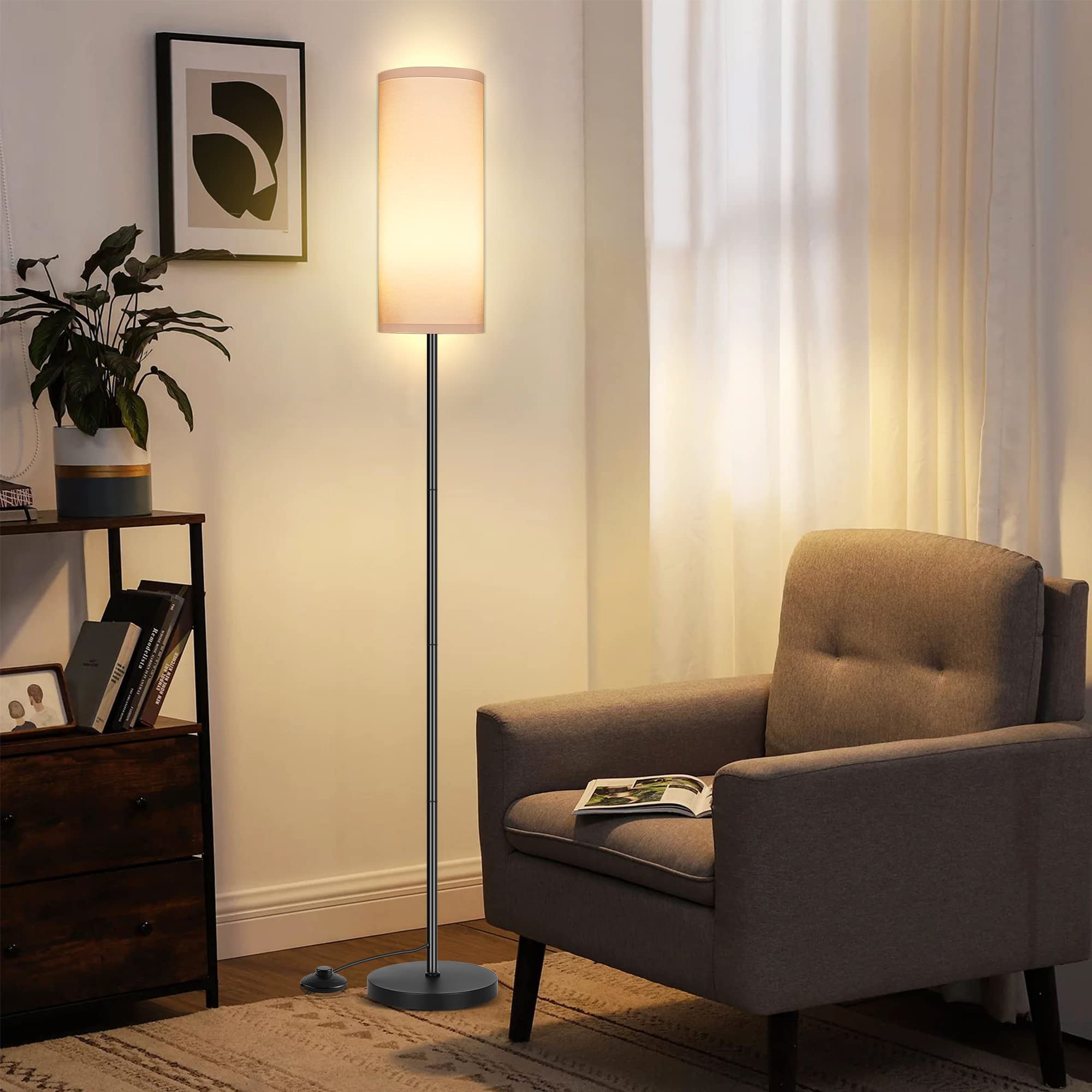 Partphoner Modern Floor Lamp, Minimalist White Standing Lamp With Foot Switch For Living Room