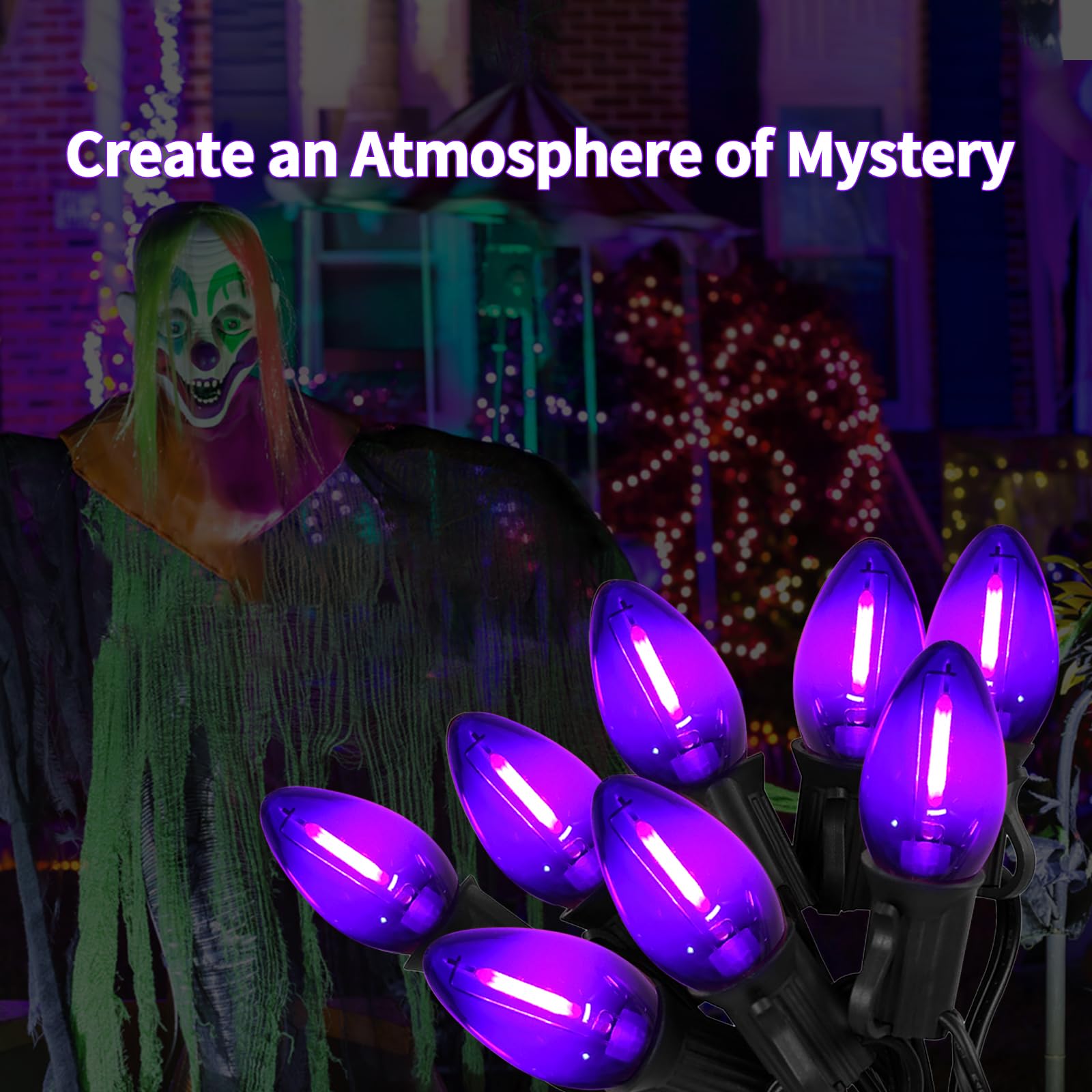 Chyparty 25Ft C7 Purple Halloween Lights Outdoor Indoor  Led String Lights With 25 Shatterproof Bulbs For Patio  Yard  Fence  Christmas Tree  Holiday D?Cor