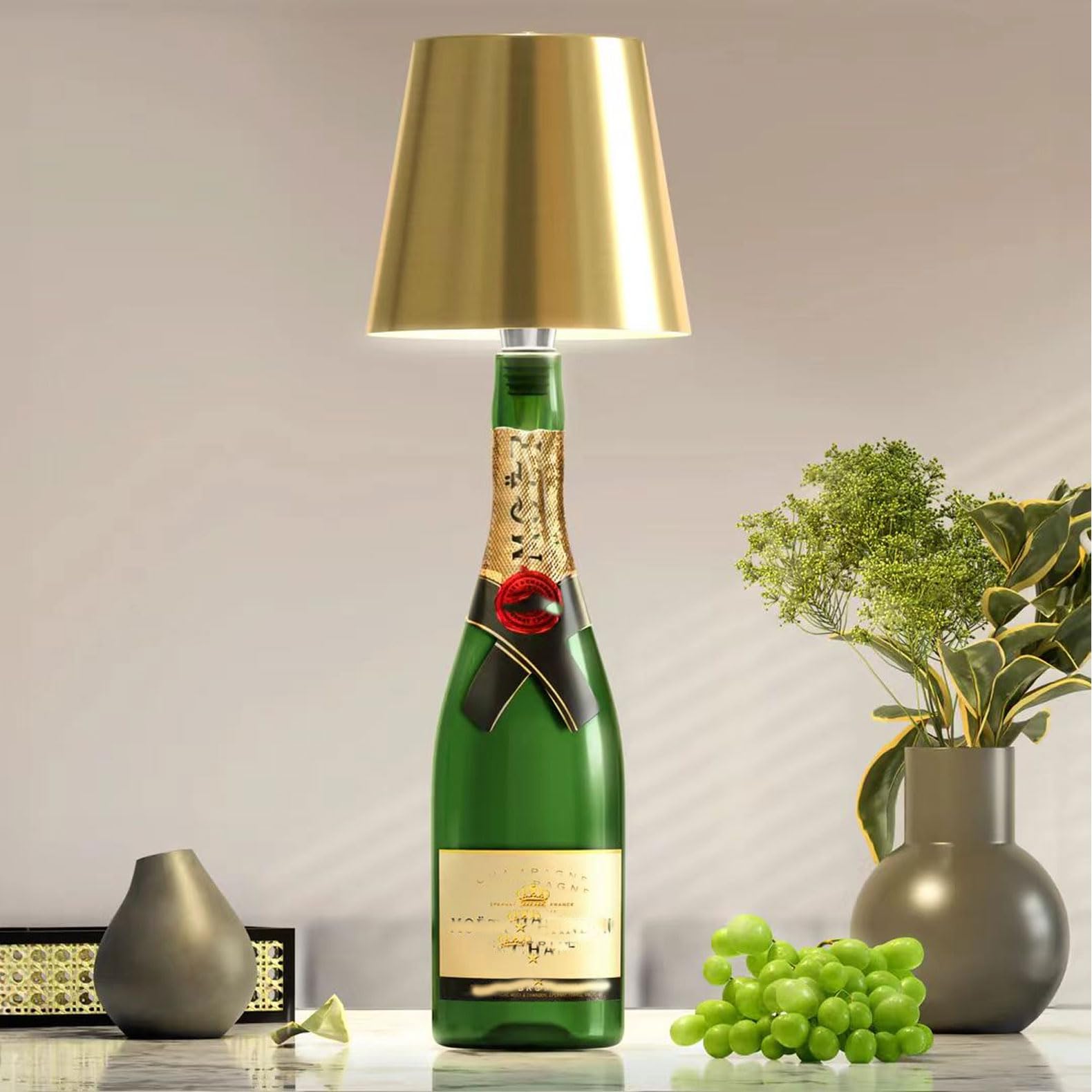 Gutsyluv Wireless Bottle Lamp - 3 Color Stepless Dimming Bottle Table Lamp,Rechargeable Wireless Wine Bottle Lights, Touch Led W