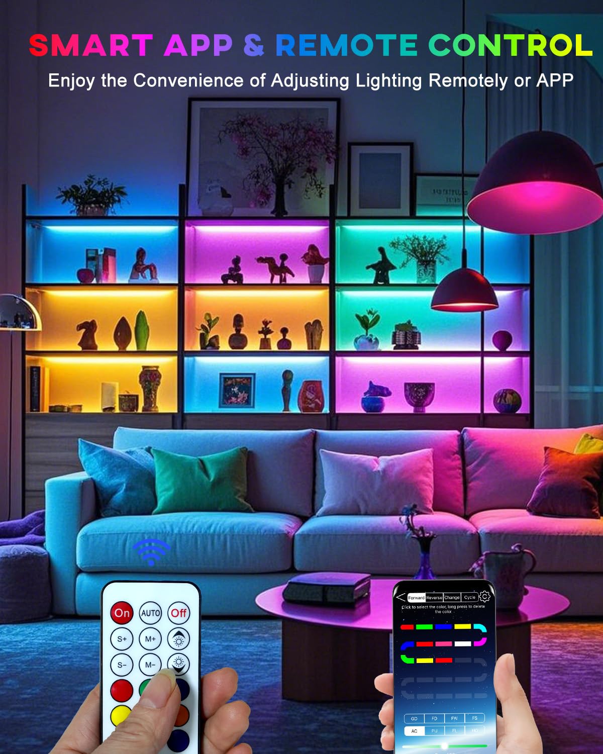 Led Strip Lights 4 Pre-Cut Rgb Led Light Strip With App & Remote Control, Multi-Color Music Sync Changing Strip Lights For Cabin