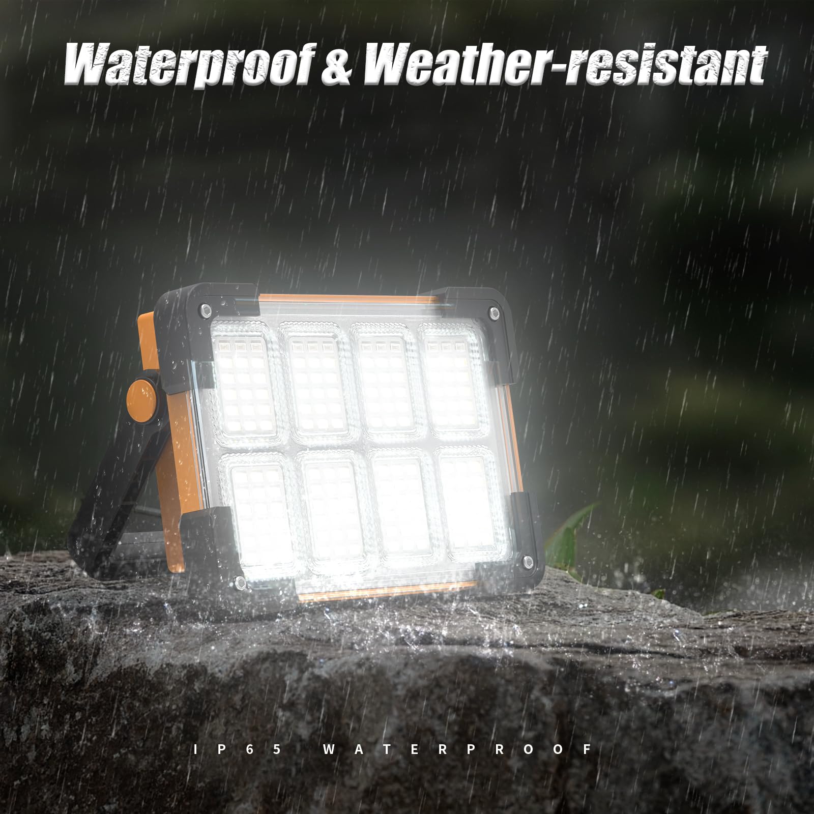 DANCINGBOAR 120W Solar Rechargeable Work Light - 144 LED, 10000LM, IP66 Waterproof, Yellow, Model U8CUP, Portable Flood Light for Camping &