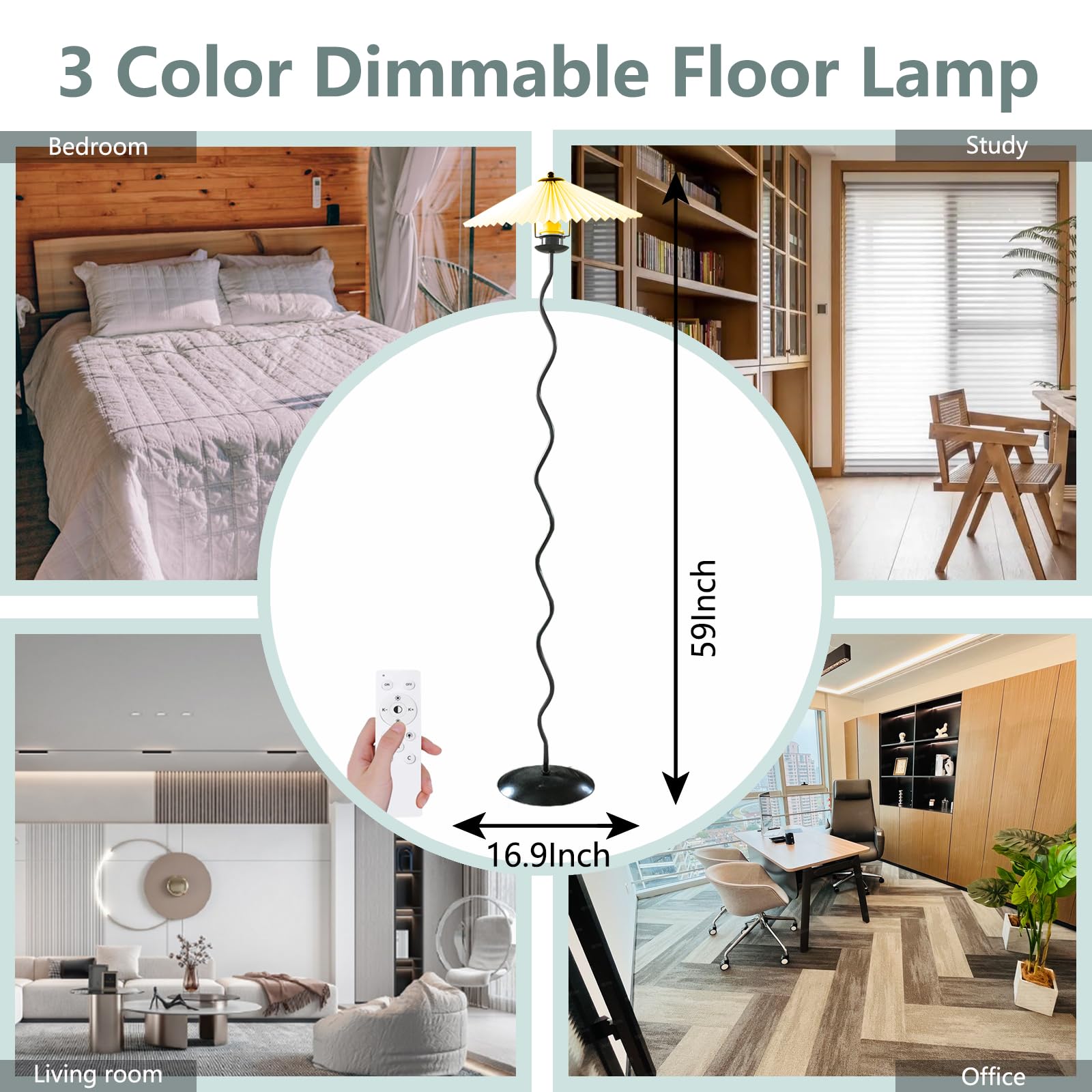 DYUEXI Pleated Floor Lamp, 3 Color Dimmable Floor Lamp with Remote Control, Retro Bedside Atmosphere Table Lamp for Bedroom, Liv