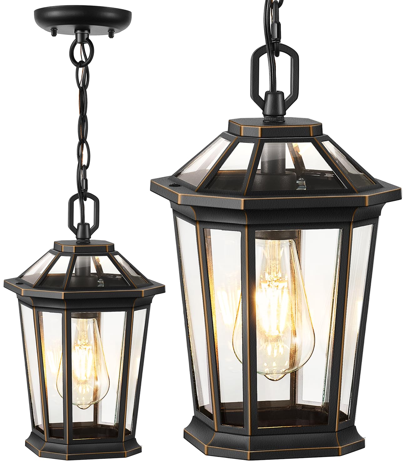 VIANIS Outdoor Pendant Light Fixture, Black Gold Aluminum, Waterproof, Tempered Glass, Model V83091