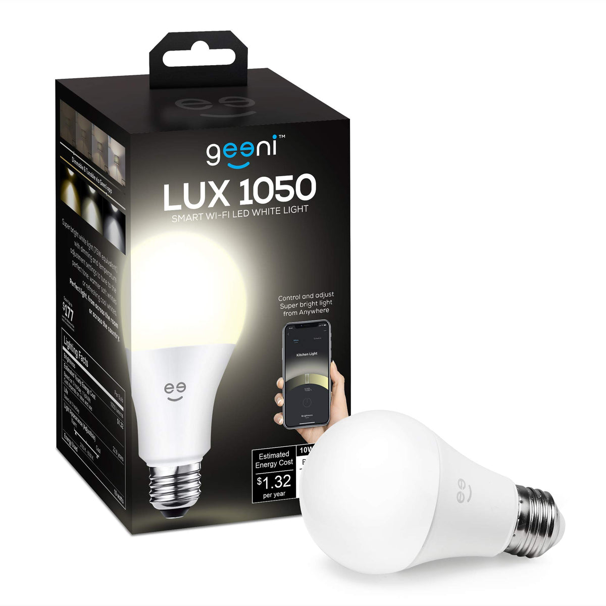 Geeni LUX Smart Light Bulb, Tunable White, Dimmable, Works with Alexa & Google Home, E26, 75W Equivalent, 1050 Lumen, No Hub Req