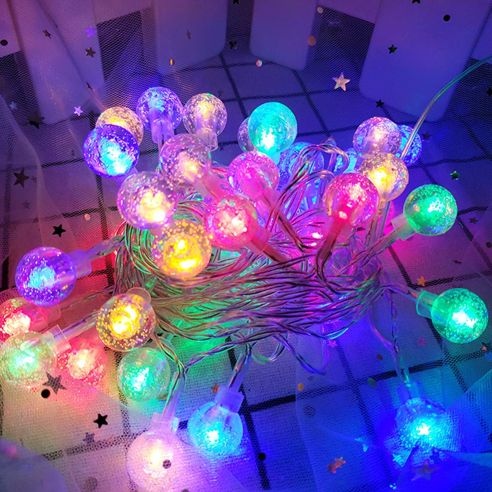 Coloured Globe String Lights Battery Operated,1 Pack 26.2FT 60 LED 16 Colour Changing Water Proof Crystal Ball Outdoor String Li