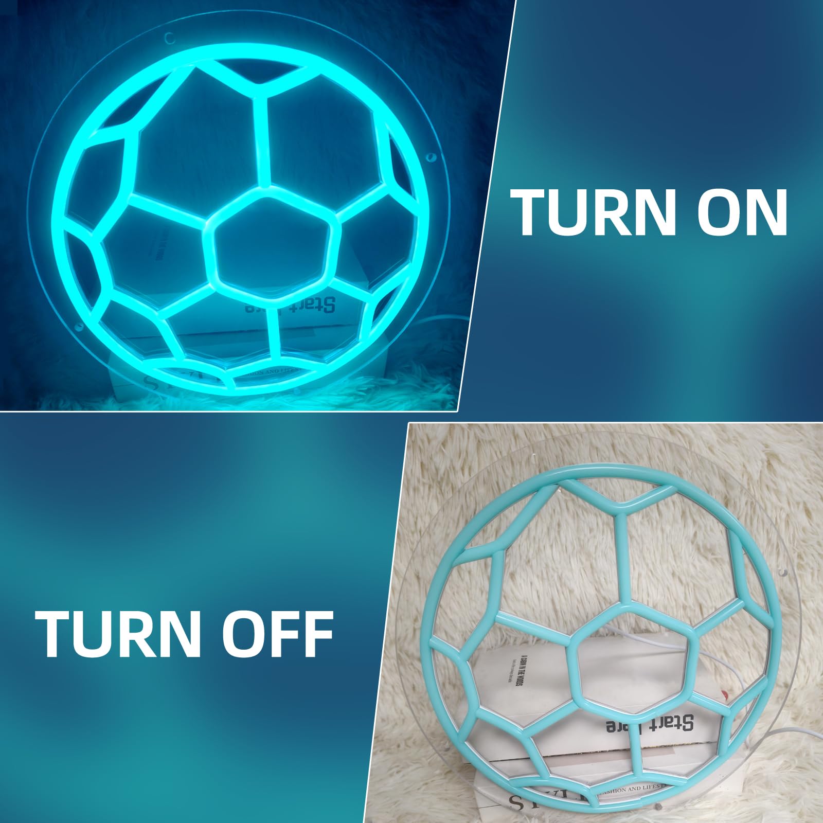 Soccer Neon Sign  Dimmable Led Neon Lights For Wall Decor  Football Neon Signs Usb-Powered  Sports Neon Signs For Room Bedroom Decor Unique Gift For Teen Boys & Soccer Fans(Ice Blue)
