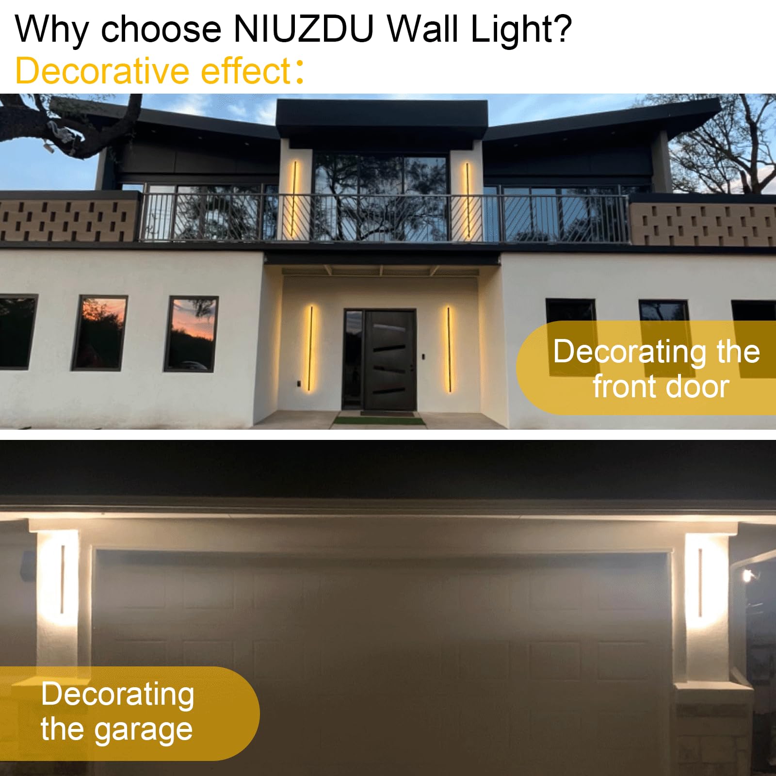 Niuzdu Modern Exterior Lights For House - 39.4Inch Long Strip Outdoor Porch & Patio Wall Light Fixture  Black Wall Mount Exterior Lighting Wall Sconce Outside Garage Lights For Courtyard  Corridor