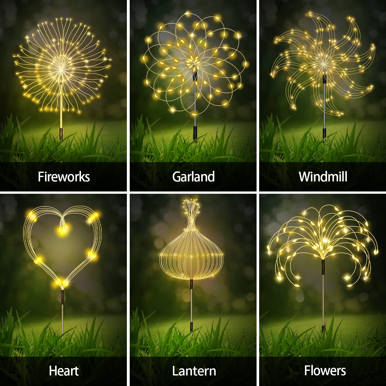 6 Pack Solar Garden Lights Outdoor, Firework Lights 8 Modes With Remote Diy Outdoor Decor,120 Led Waterproof Garden Fireworks Lamp, Landscape Outdoor Light For Pathway Backyard Lawn (Warm White)