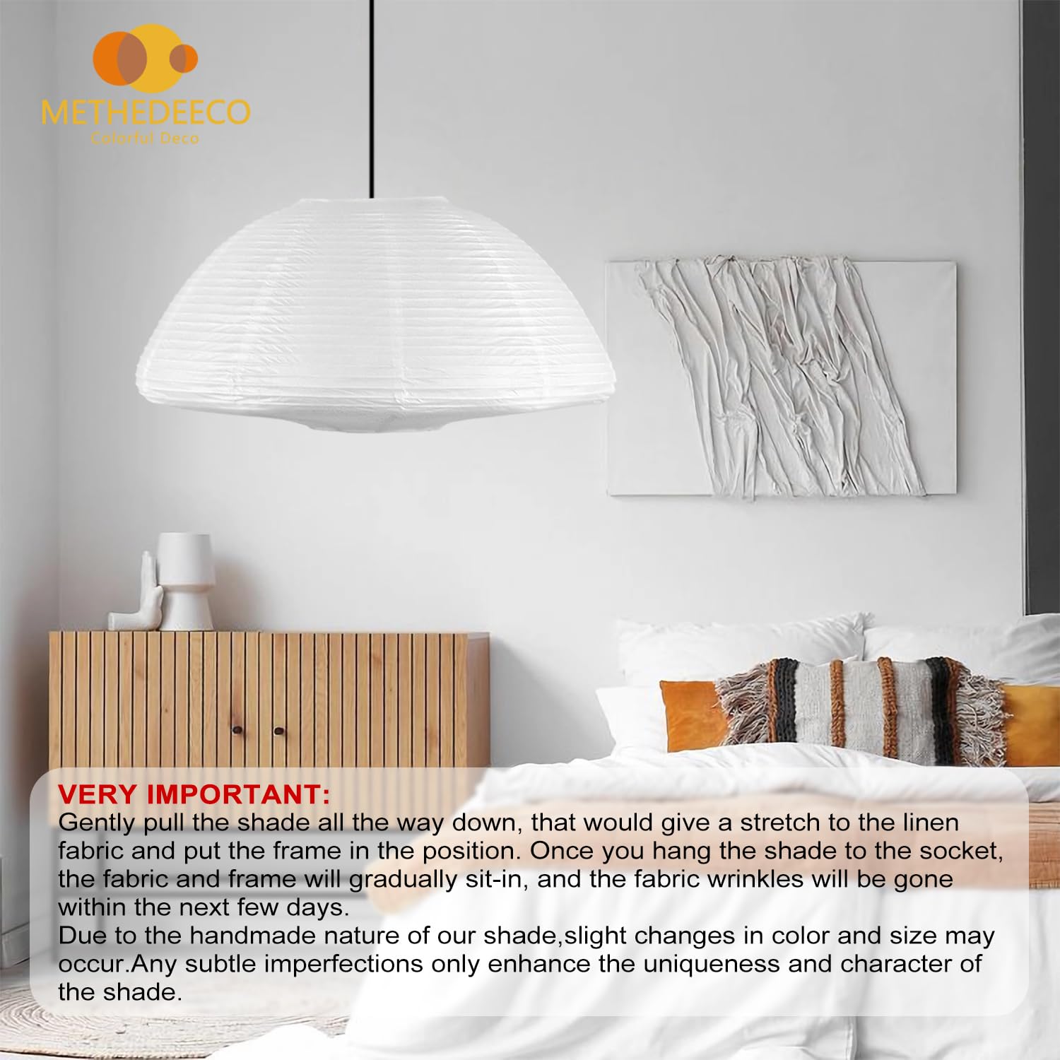 Methedeeco Paper Lanterns 20Inch Large Paperlampshade Hanging Rice Paper Lamp.Semicircularpendant Light Shade Chinese Lantern For Indoor Bedroom Living Room.Home Gift For Her