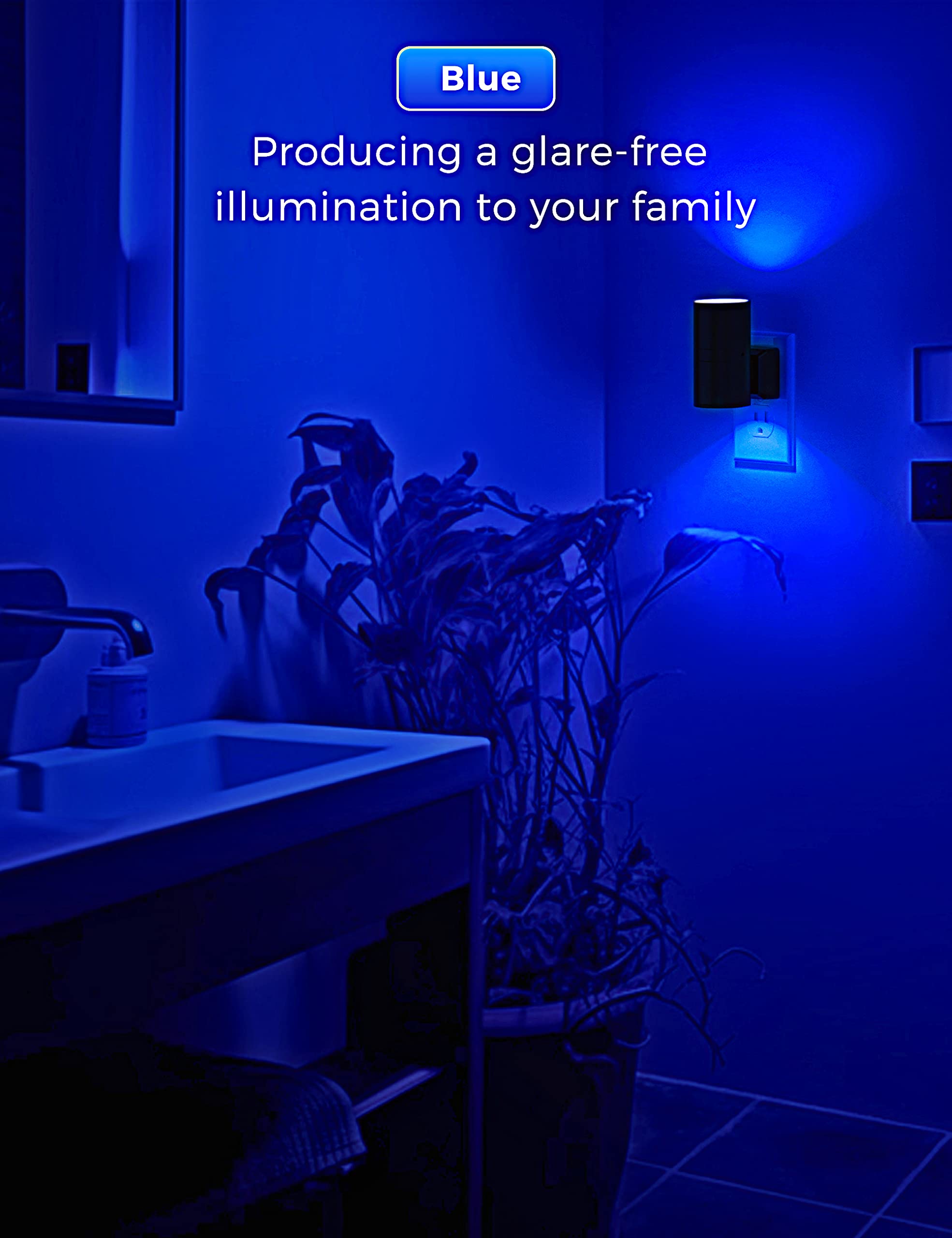 L LOHAS LED Blue Night Light - Adjustable Brightness, Dusk to Dawn Sensor, 0-100LM, 2 Pack