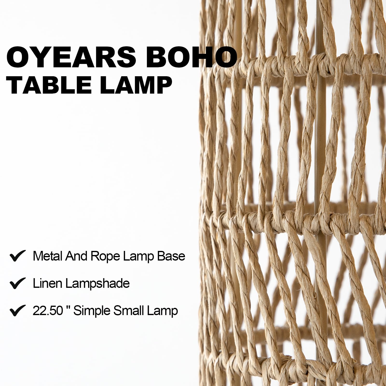 OYEARS Boho Table Lamps Set of 2, 22.5" Rattan Design, Brown, Ideal for Living Room and Bedroom Decor, Model AMZ-T121