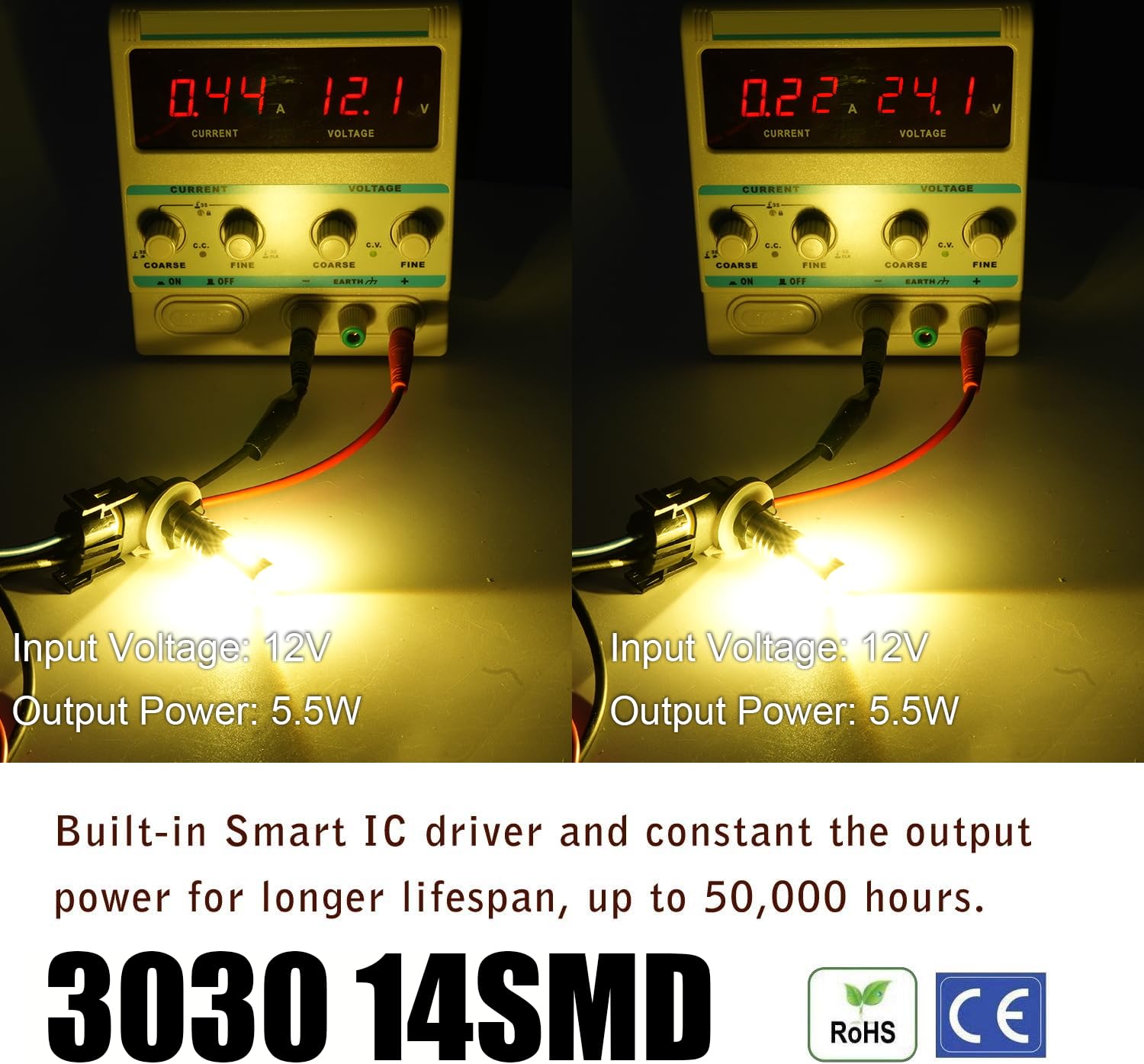 KISLED 881 LED Fog Light Bulb, Extremely Bright Projector DRL with High Power 3030 Chips, Gold Yellow