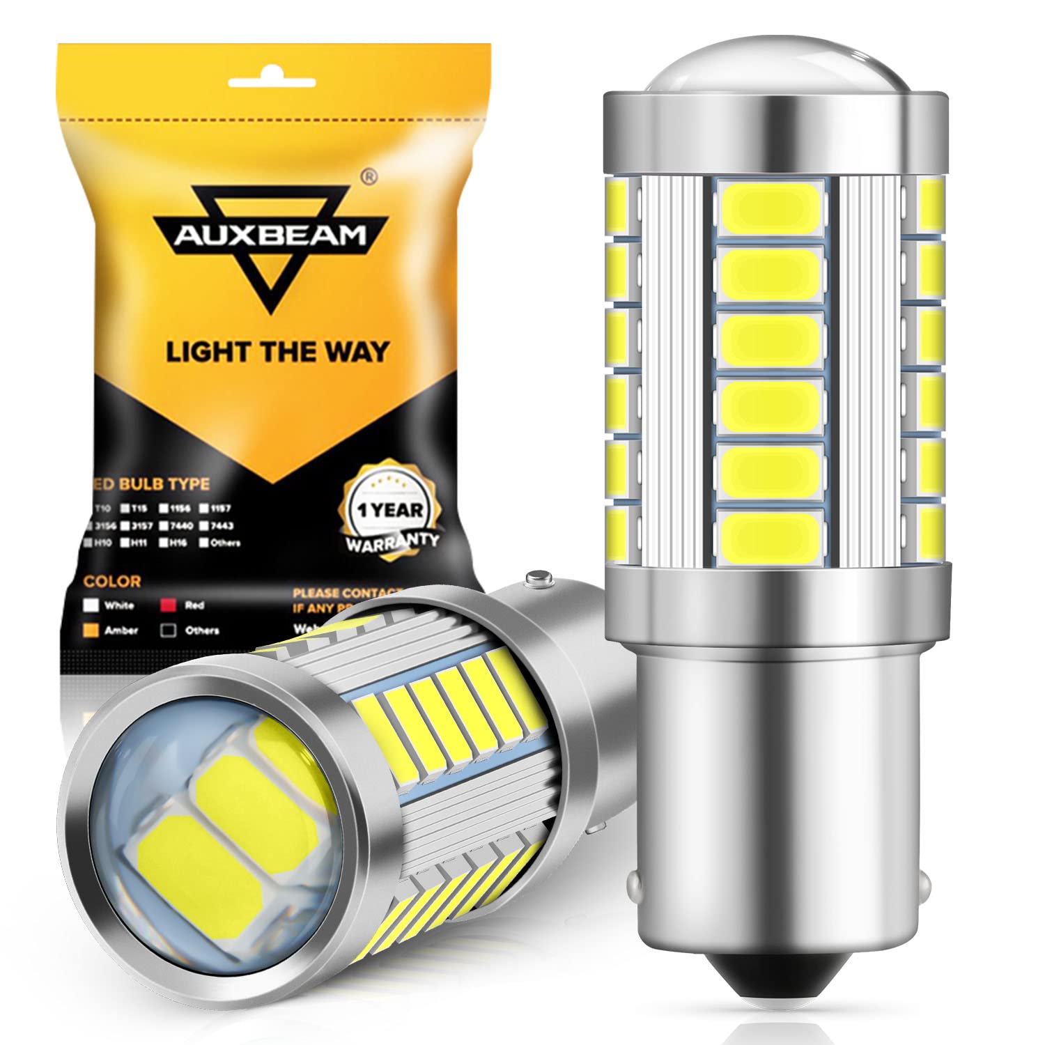 Auxbeam 1156 Led Reverse Light Bulbs, 6500K White, Aluminum, Pack Of 2, Super Bright P21W Ba15S