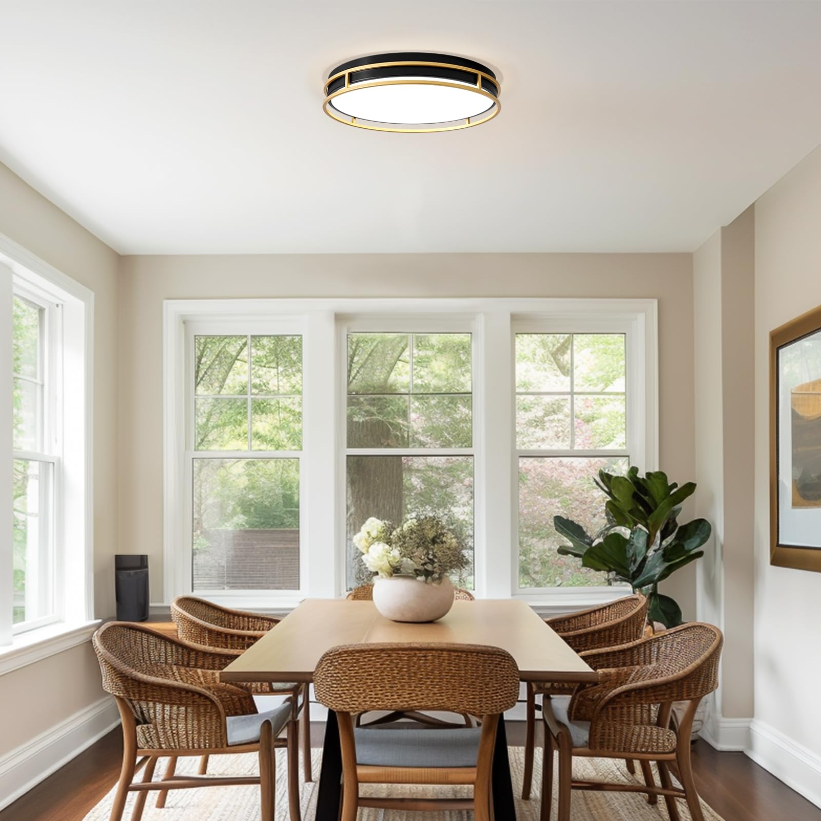 Pevfah Modern Flush Mount Ceiling Light, 5Cct 2700 K-6000 K Dimmable Black And Gold Ceiling Lighting Fixture, Minimalist Round L