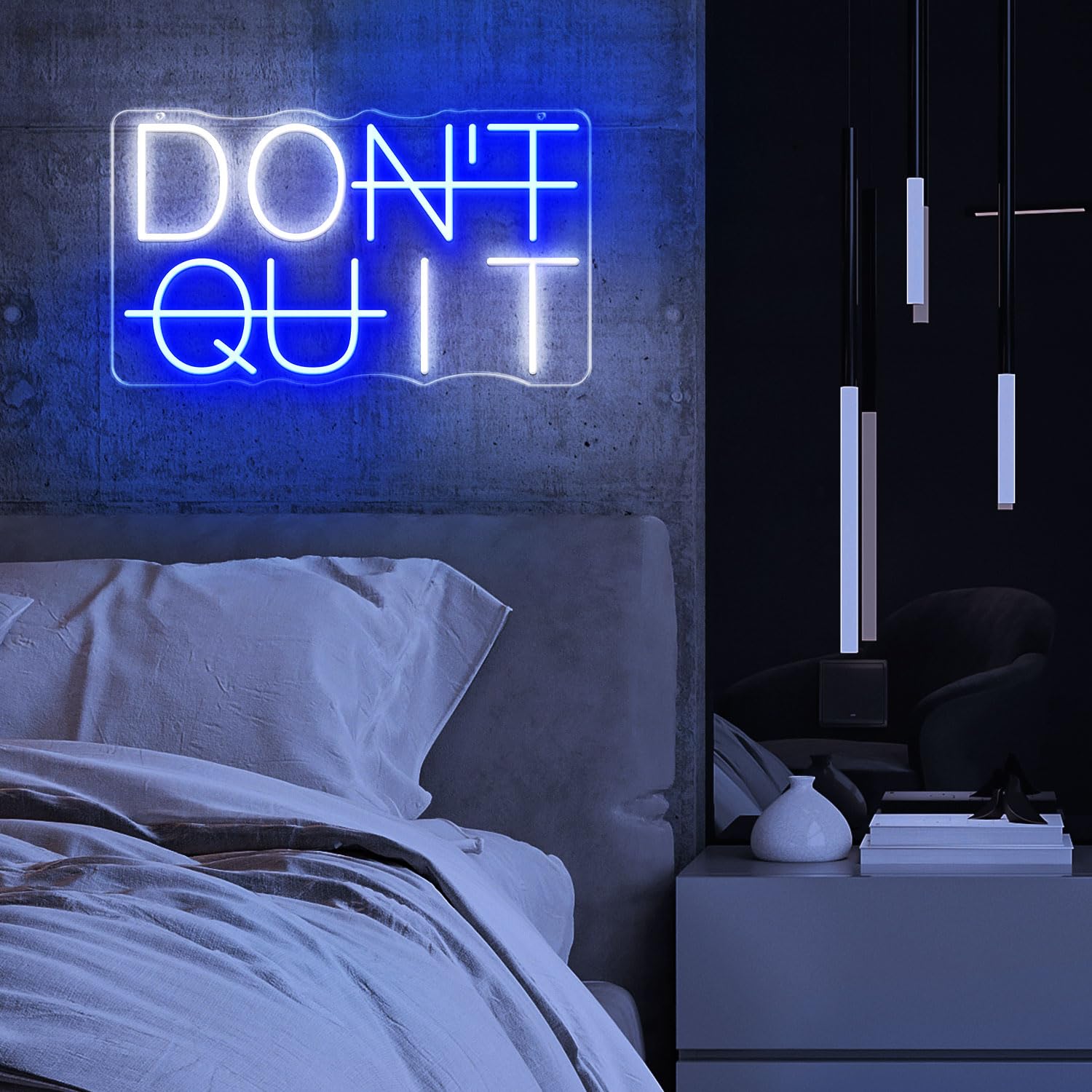 HAJAE LED Neon Sign - DONT QUIT Wall Decor, Dimmable, USB Powered, Blue & White