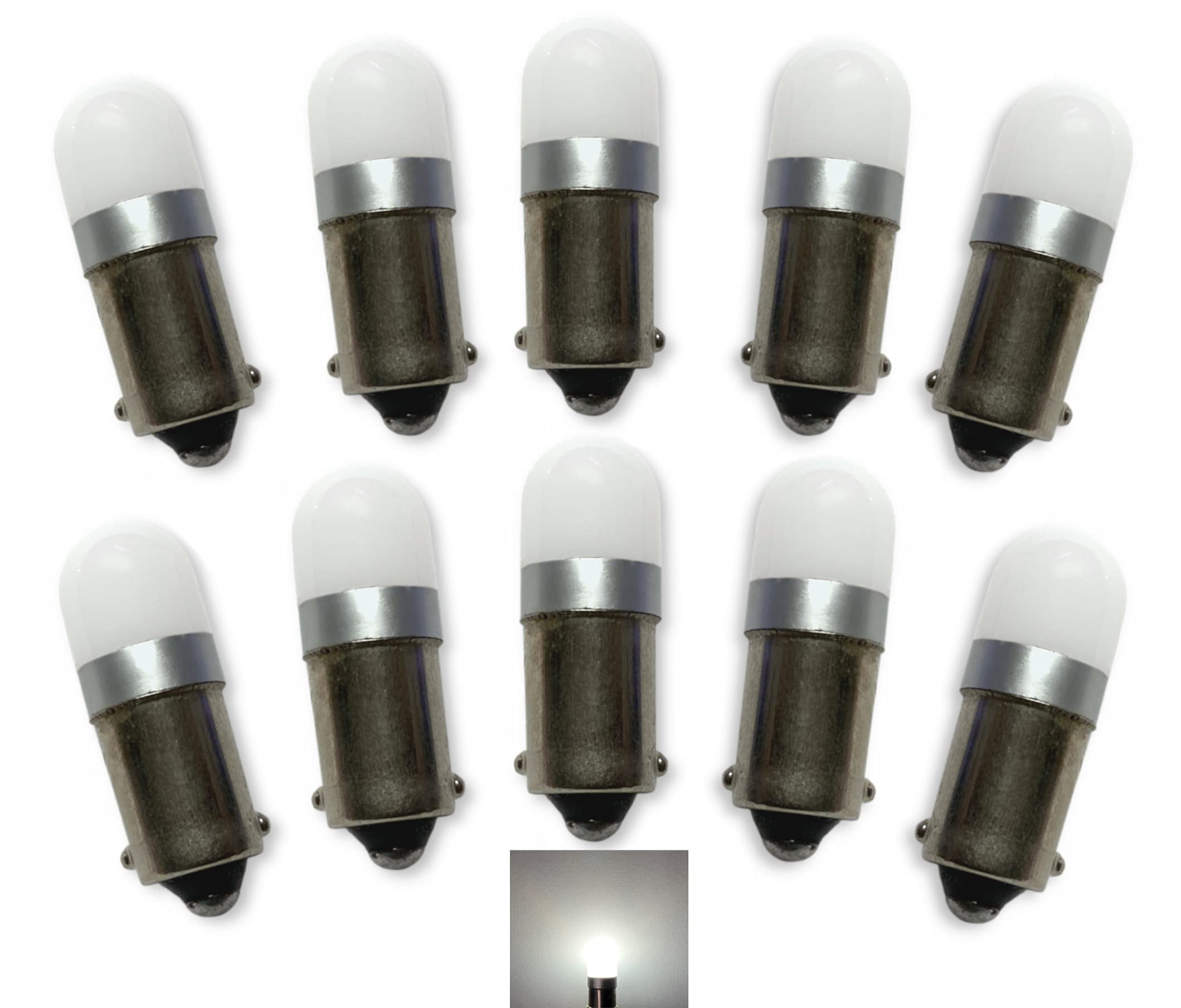 Aero-Lites.com Miniature Bayonet LED Bulb Replacement AL-1813 | 12/14V | Ba9s Base | 10-Pack Bright White