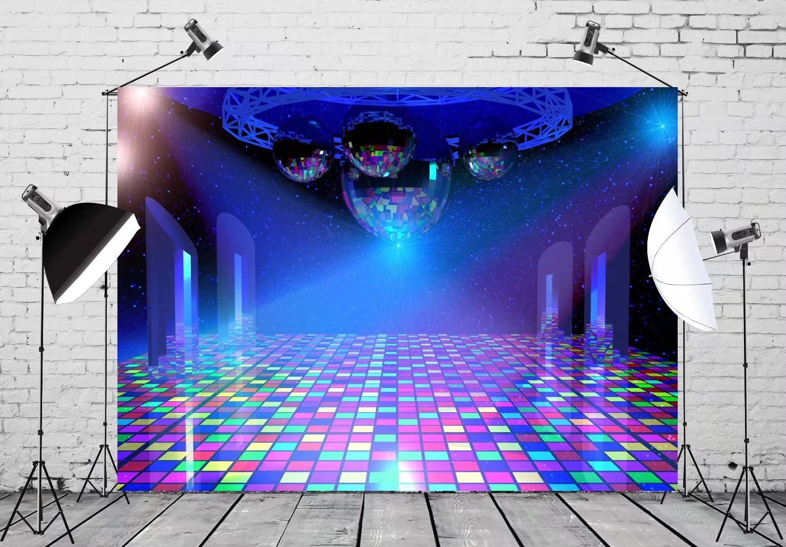 BELECO Disco Party Backdrop, 7x5ft Fabric, Retro-11 Model, Vintage 70s 80s 90s Theme, Neon Music Decorations