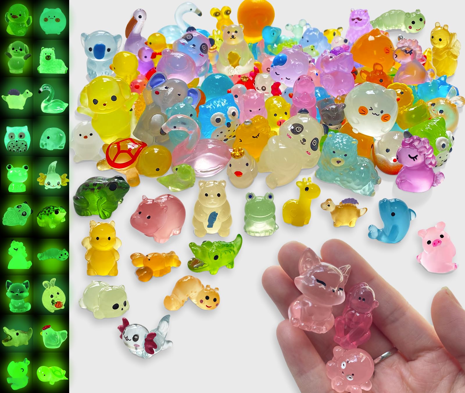 Allgemdiy Luminous Mini Resin Animals 100 Pcs Glow In The Dark Resin Animals 100 Styles Miniature Fairy Garden Mini Figurines Charms For Accessories Landscape Outdoor
