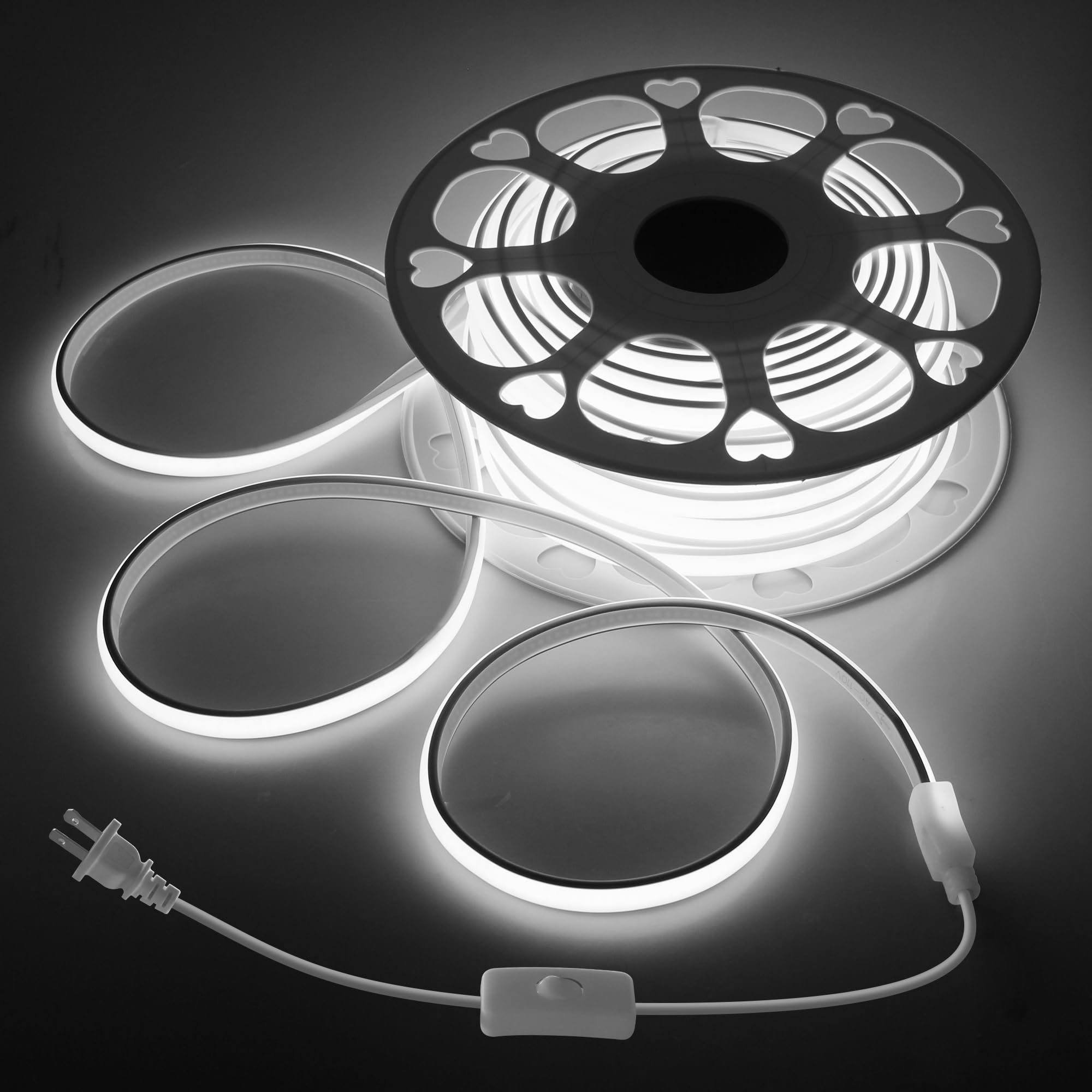 Samsion LED Band Lights 100FT Plug in with Switch AC 110V One Roll COB LED Rope Lights 6000K Daylight White High Density 288Leds/M Extra Long COB LED Lights Outdoor Waterproof for Patio Decor