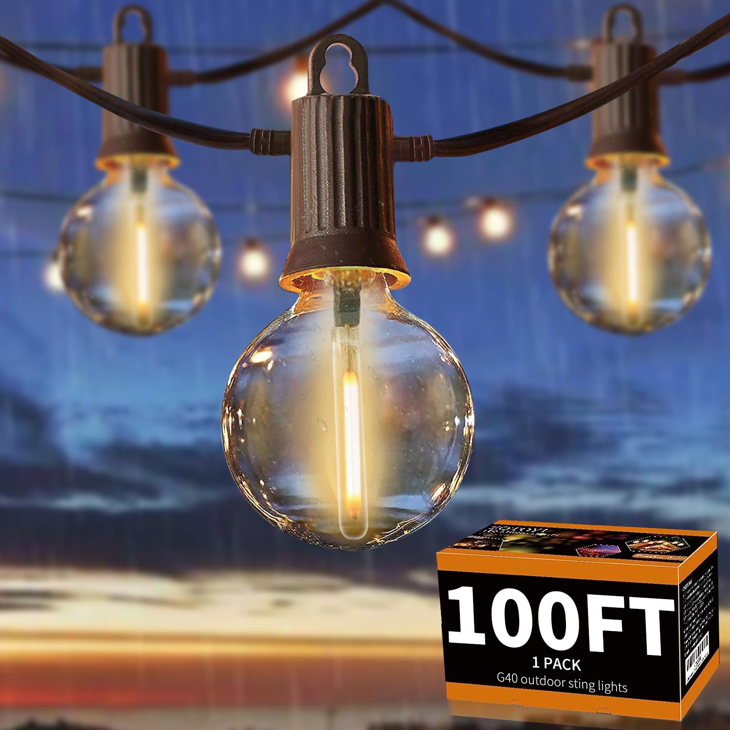 ZOTOYI Outdoor String Lights 50FT, LED Patio Lights with 27 Plastic G40 Bulbs(2 Spare), Waterproof IP65 Edison Globe String Ligh