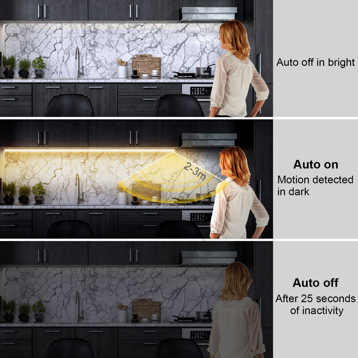 LUXJET Rechargeable Under Cabinet LED Light Strip, 1M Warm White with Motion Sensor, Plastic Material, Model LSL-001