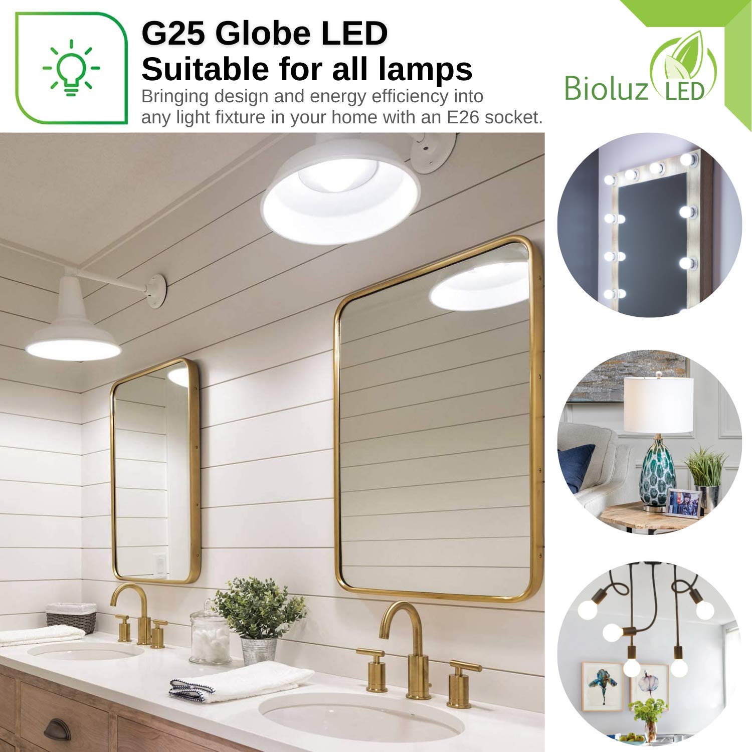 6 Pack Bioluz Dimmable Globe Led G25 Bulbs, 40 Watt Replacement (Uses 6 Watts), Warm White (2700K), 450 Lumens Ul Listed - Dimmi