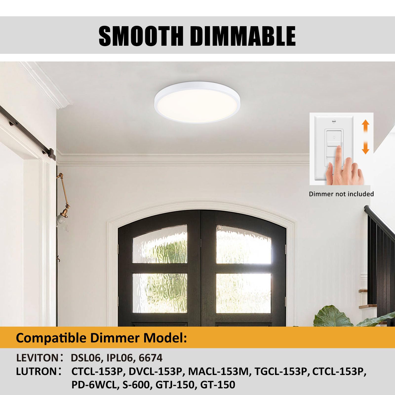 14 Inch Led Flush Mount Ceiling Light, Slim Dimmable Ceiling Light For Kitchen, Bedroom, Metal And Glass Flush Ceiling Light Fix