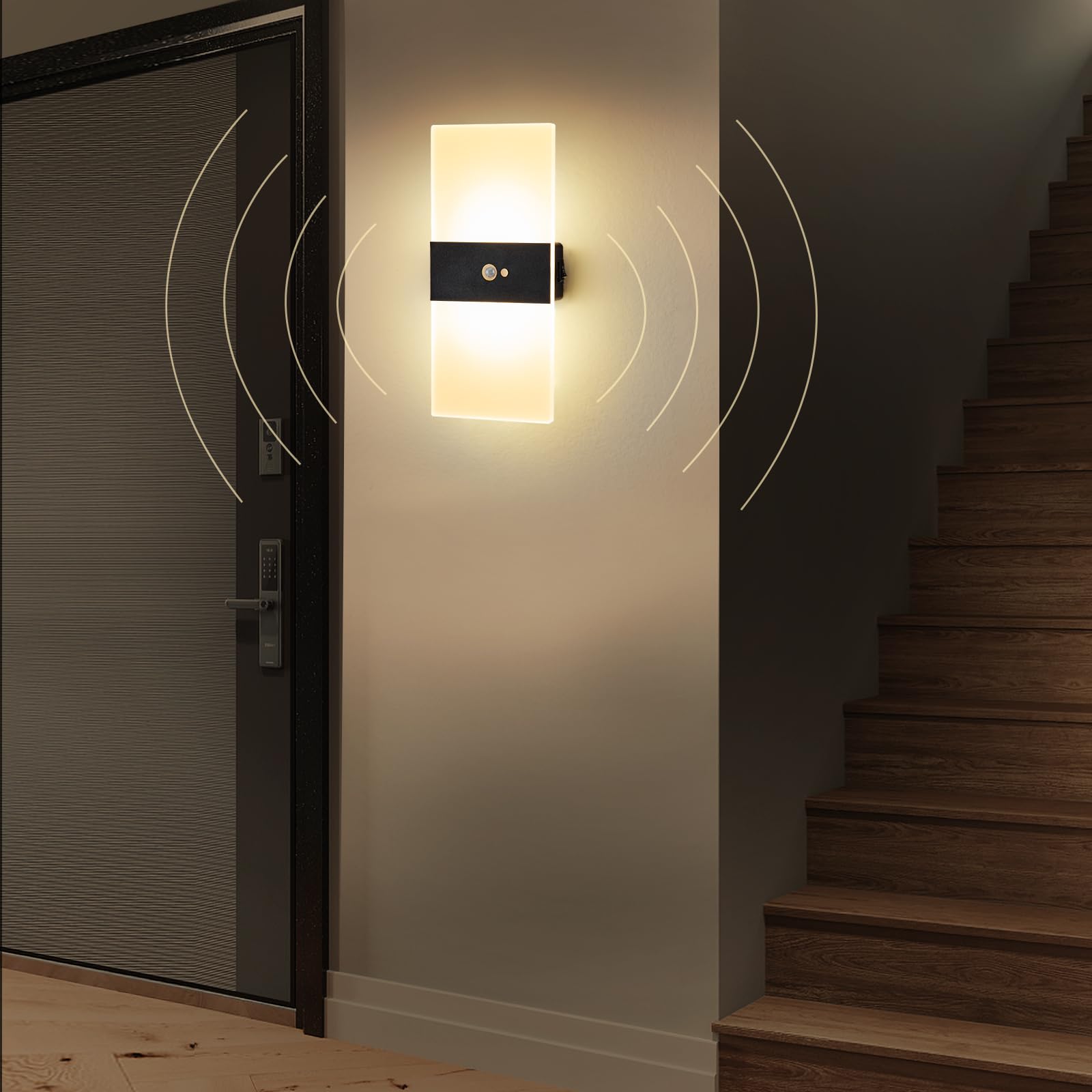 SURPALIG Wall Sconces Set of 2 - Rechargeable Motion Sensor LED Lights, Warm White, Magnetic, Battery Operated, Model BDCF001