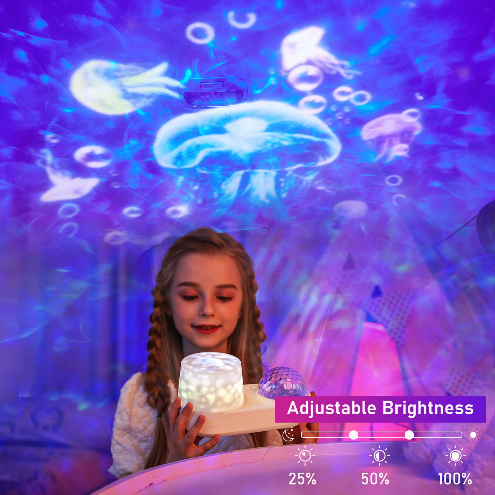 STARS LAMP Ocean Night Light Projector, Kids Galaxy Projector, 360° Rotation, Plastic, Double Projection
